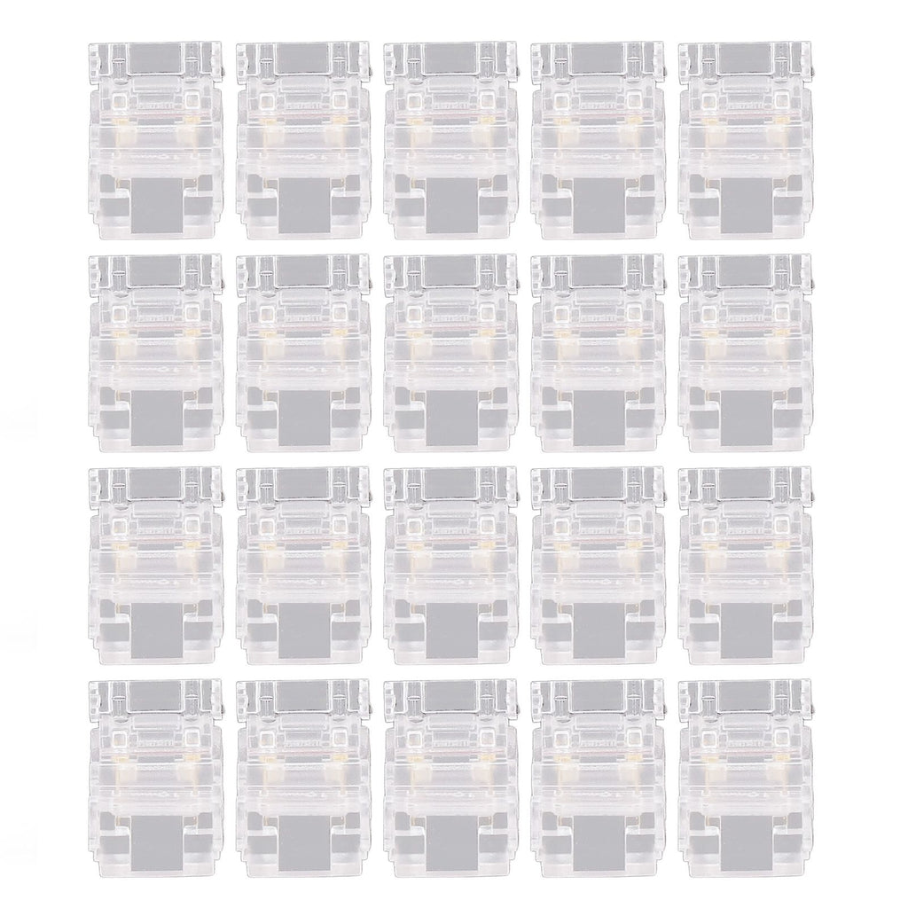 20PCS LED Strip to Wire Connector 2 Pin Transparent Solderless Gapless LED Adapter Connectors