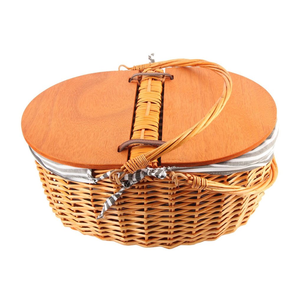 Woven Picnic Basket Durable Portable Wicker Hand Basket Rustic Fruit Basket with Lid for Outdoor Outing