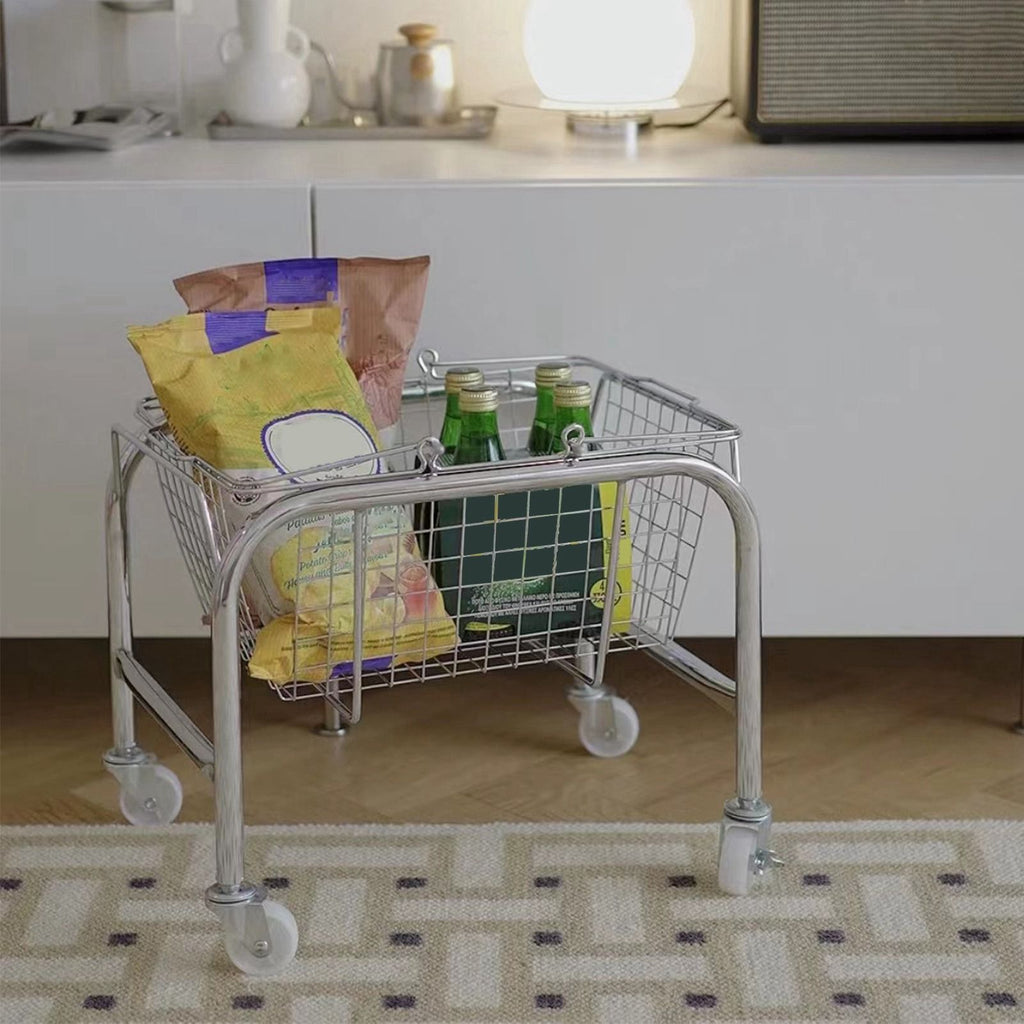 Storage Basket Convenient High Load Bearing Capacity for Bedroom Kitchen Dormitory Supplies Plastic Rolling Wheel + Storage Basket