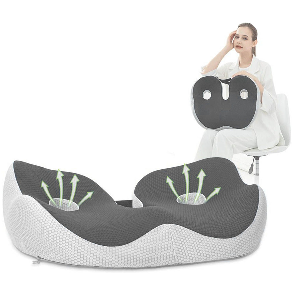 Seating Cushion Soft Comfortable Breathable Buckle Curved Chair Cushion for Office Working Dark Gray 48x39x14cm/18.9x15.4x5.5in(Approx.)