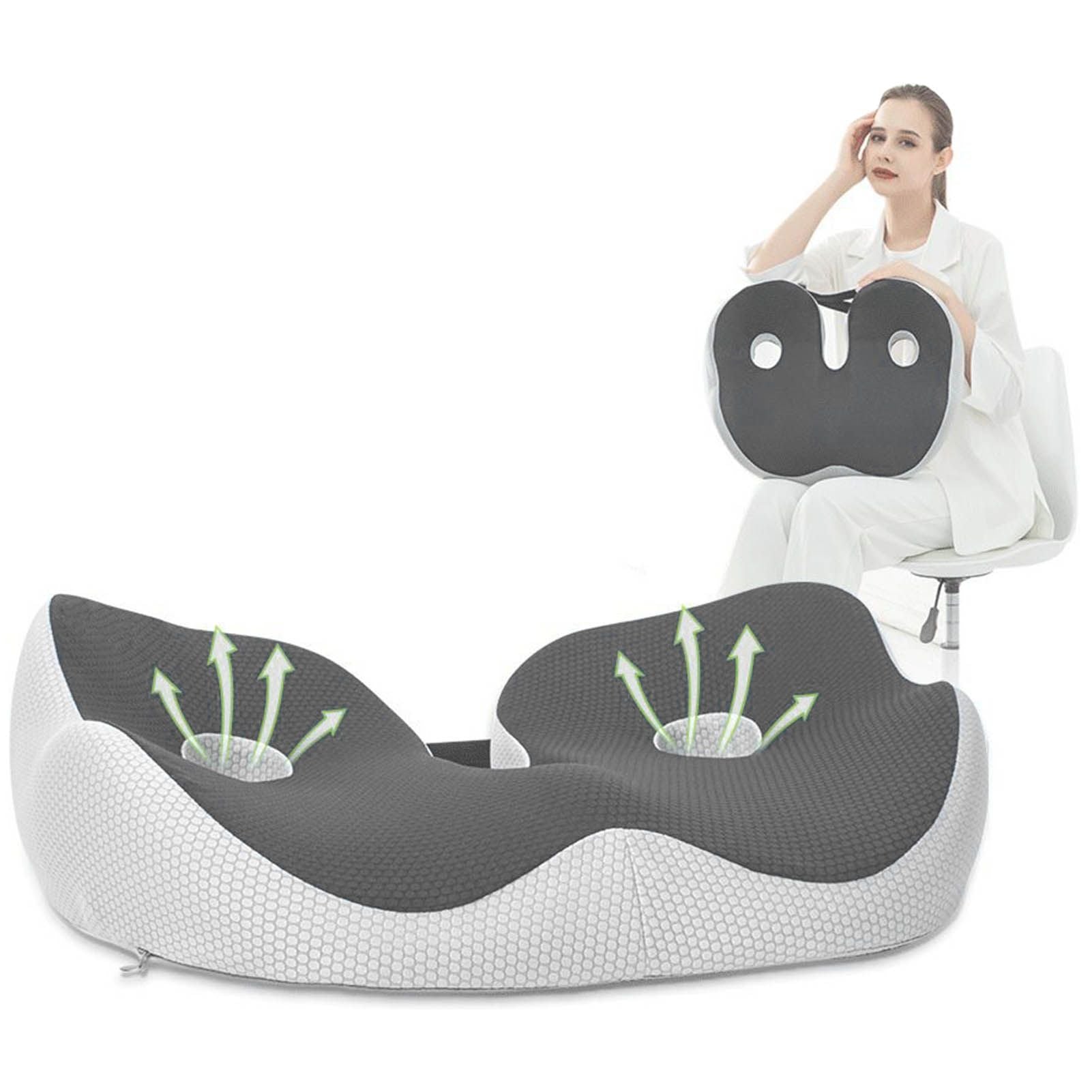 Seating Cushion Soft Comfortable Breathable Buckle Curved Chair Cushion for Office Working Dark Gray 48x39x14cm/18.9x15.4x5.5in(Approx.)