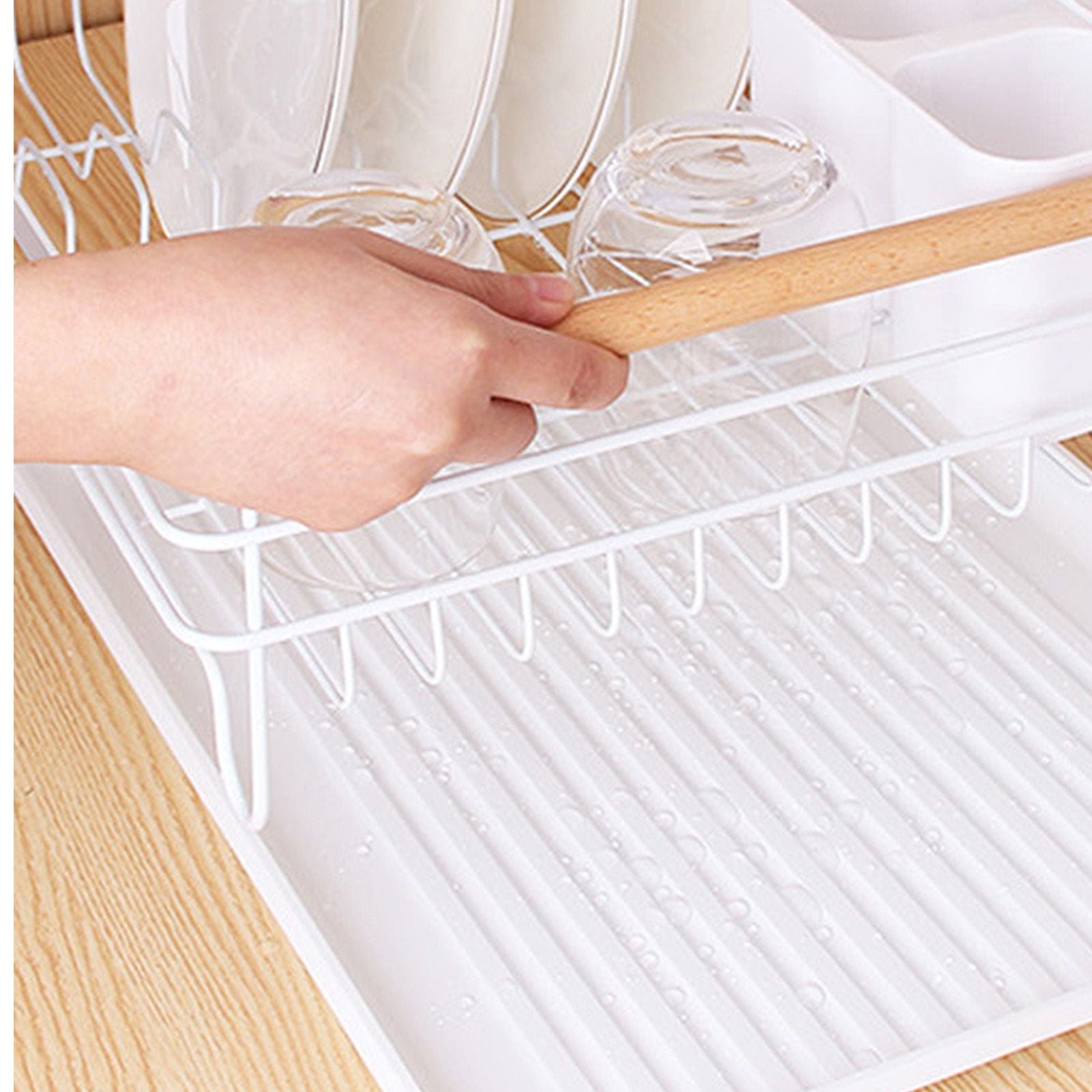 Dish Drainer Kitchen Monolayer Waterproof Cutlery Shelf Tabletop Utensil Storage Shelf White