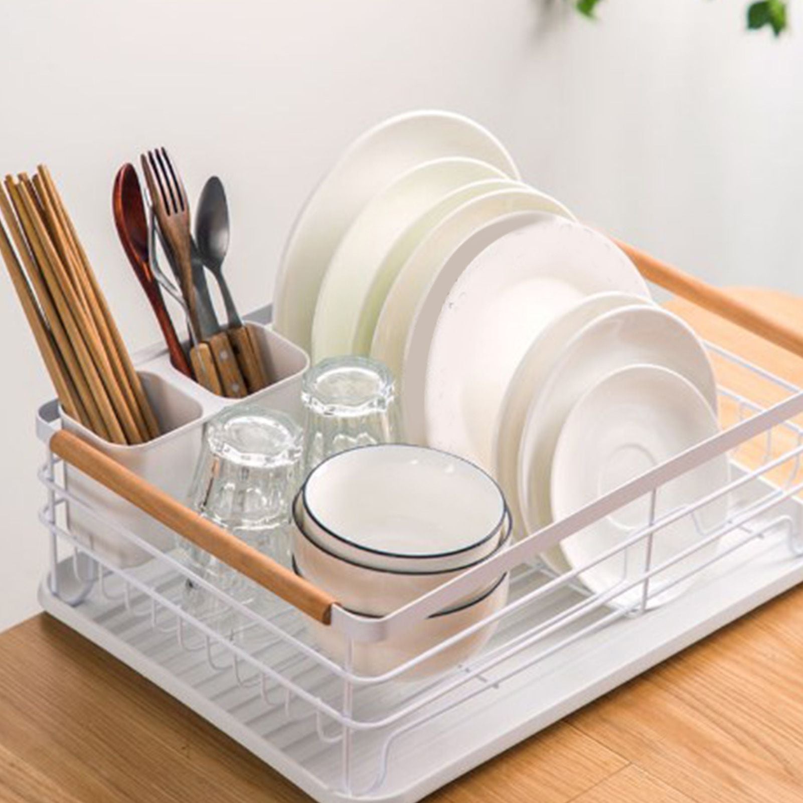 Dish Drainer Kitchen Monolayer Waterproof Cutlery Shelf Tabletop Utensil Storage Shelf White
