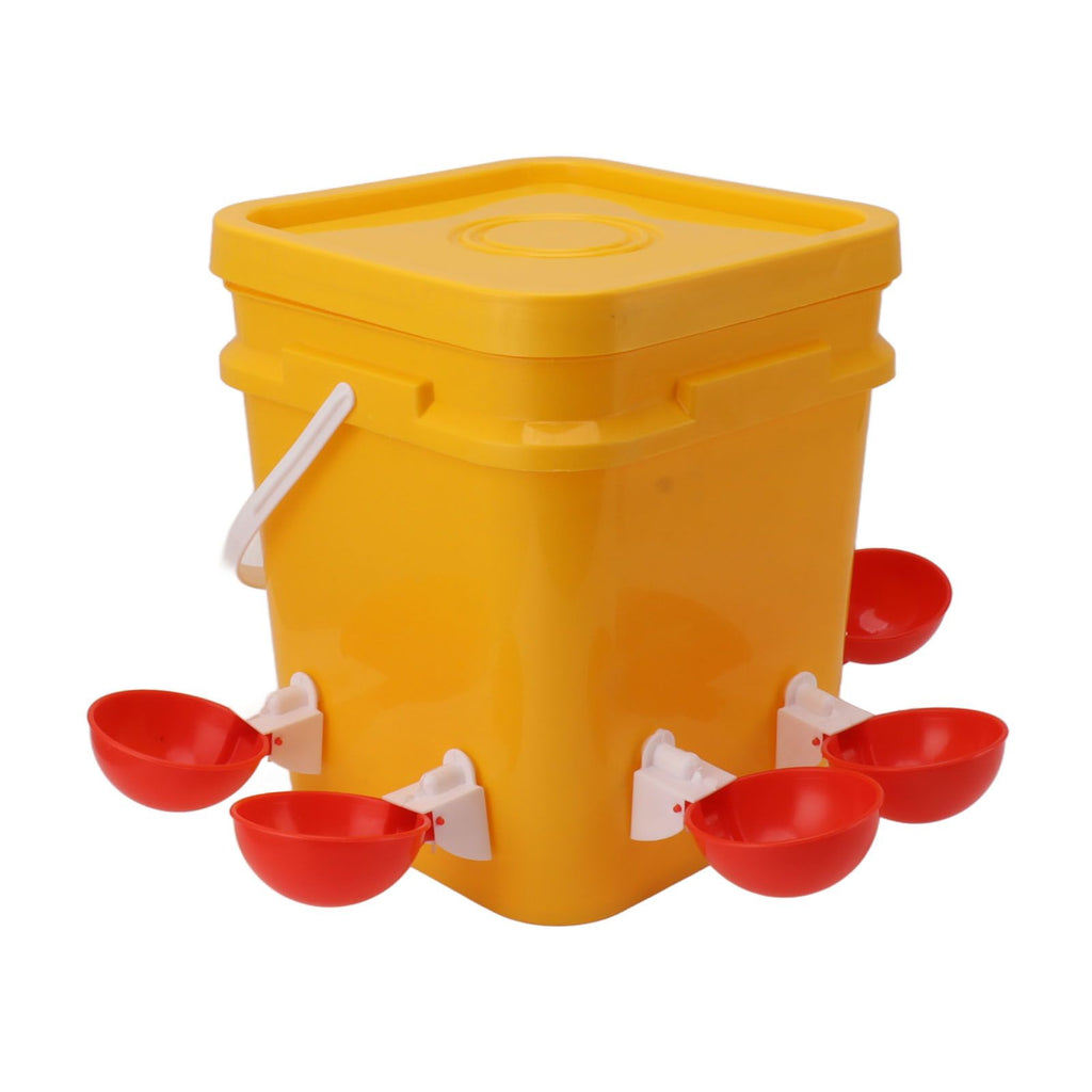 Automatic Chicken Waterer Cup with 12L Handheld Barrel Poultry Drinking Equipemnt for Goose Duck Bucket + Big Red Bowl + Black Screws