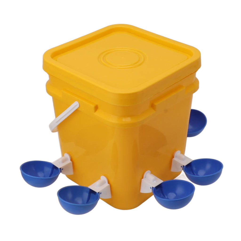 Automatic Chicken Waterer Cup with 12L Handheld Barrel Poultry Drinking Equipemnt for Goose Duck Bucket + Big Blue Bowl + Black Screws