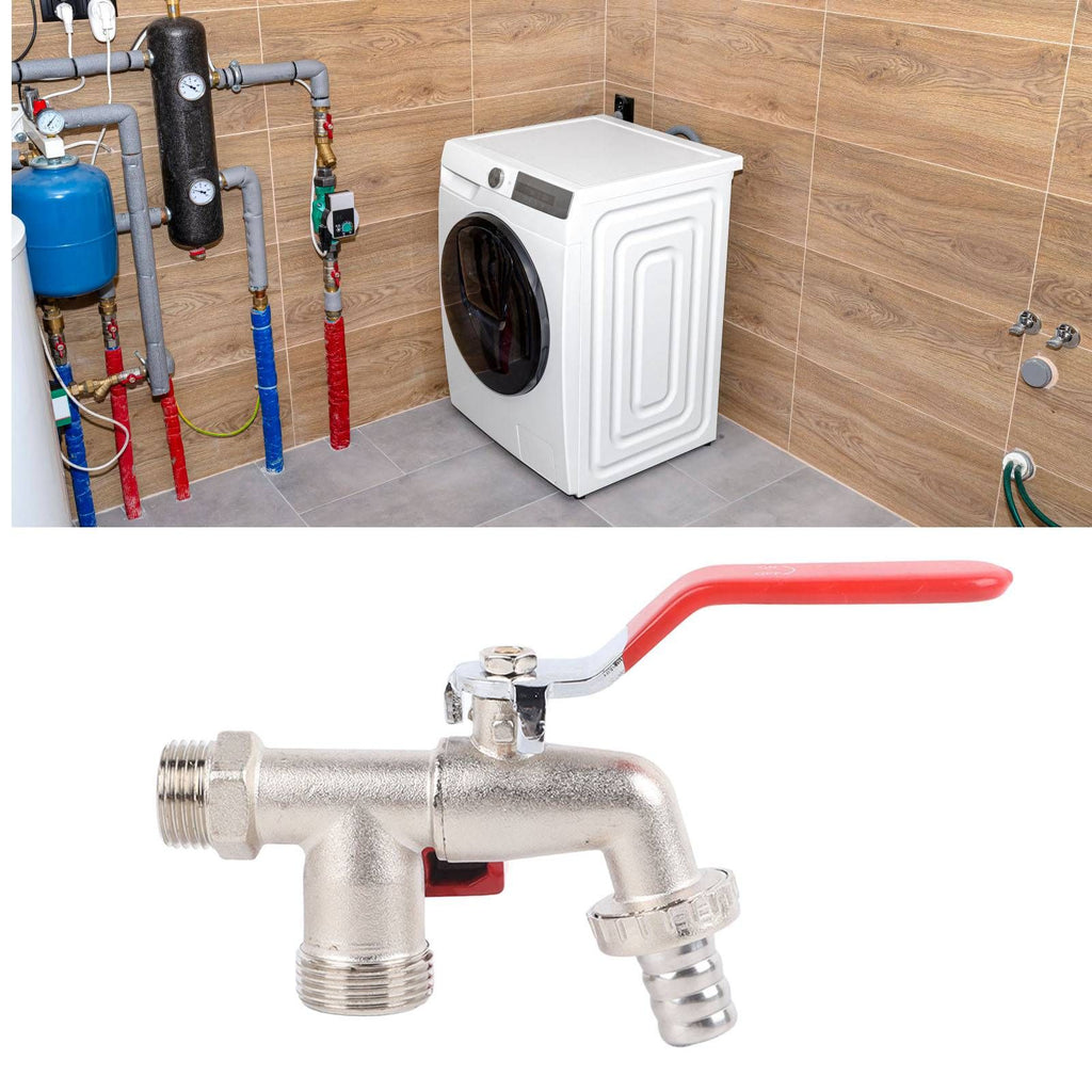 Double Valve Faucet Washing Machine Hose Valve Zinc Alloy Electroplate 1 in 2 Out Faucet Valve for Washing Machine Water Pipe