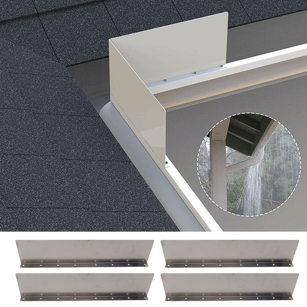 4 Pack Rainwater Valley Gutter Aluminium Rainwater Diverter Splashing Guard with 32 Screws for Roof