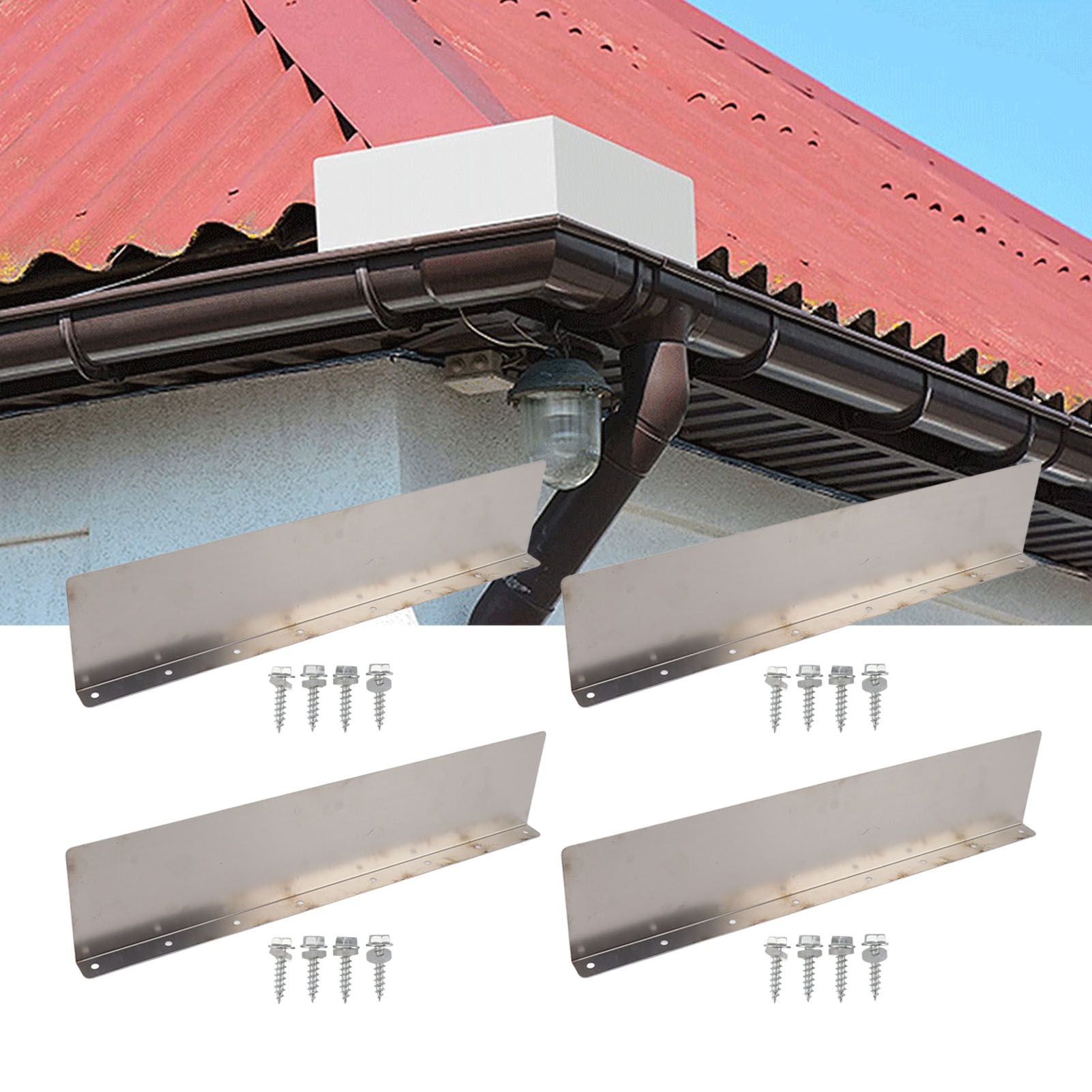 4 Pack Rainwater Valley Gutter Aluminium Rainwater Diverter Splashing Guard with 32 Screws for Roof