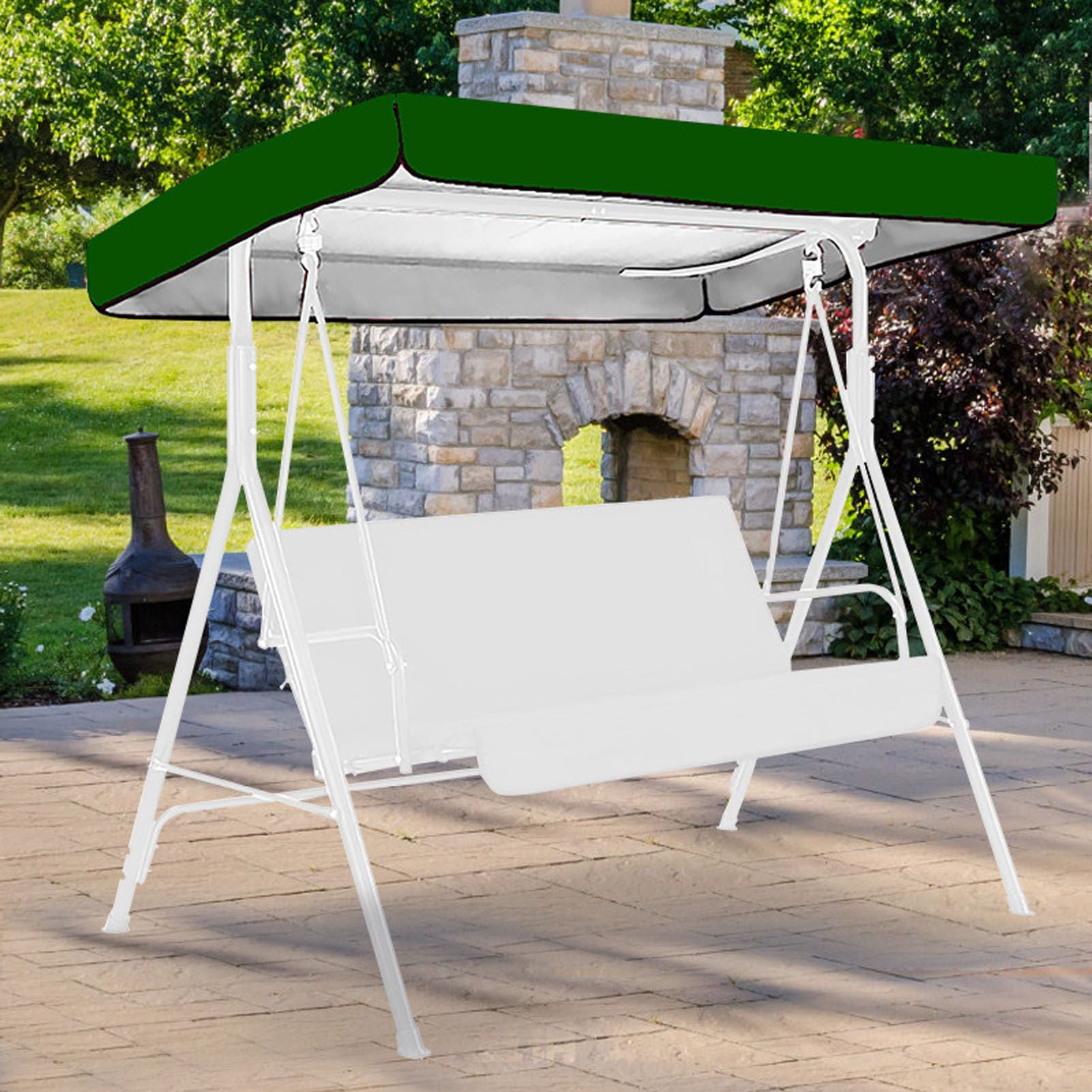 Outdoor Swing Chair Canopy Replacement Patio Swing Chair Top Cover WaterproofTop Rain Cover 190T Silver Coated 190x132x15cm/20cm Silver
