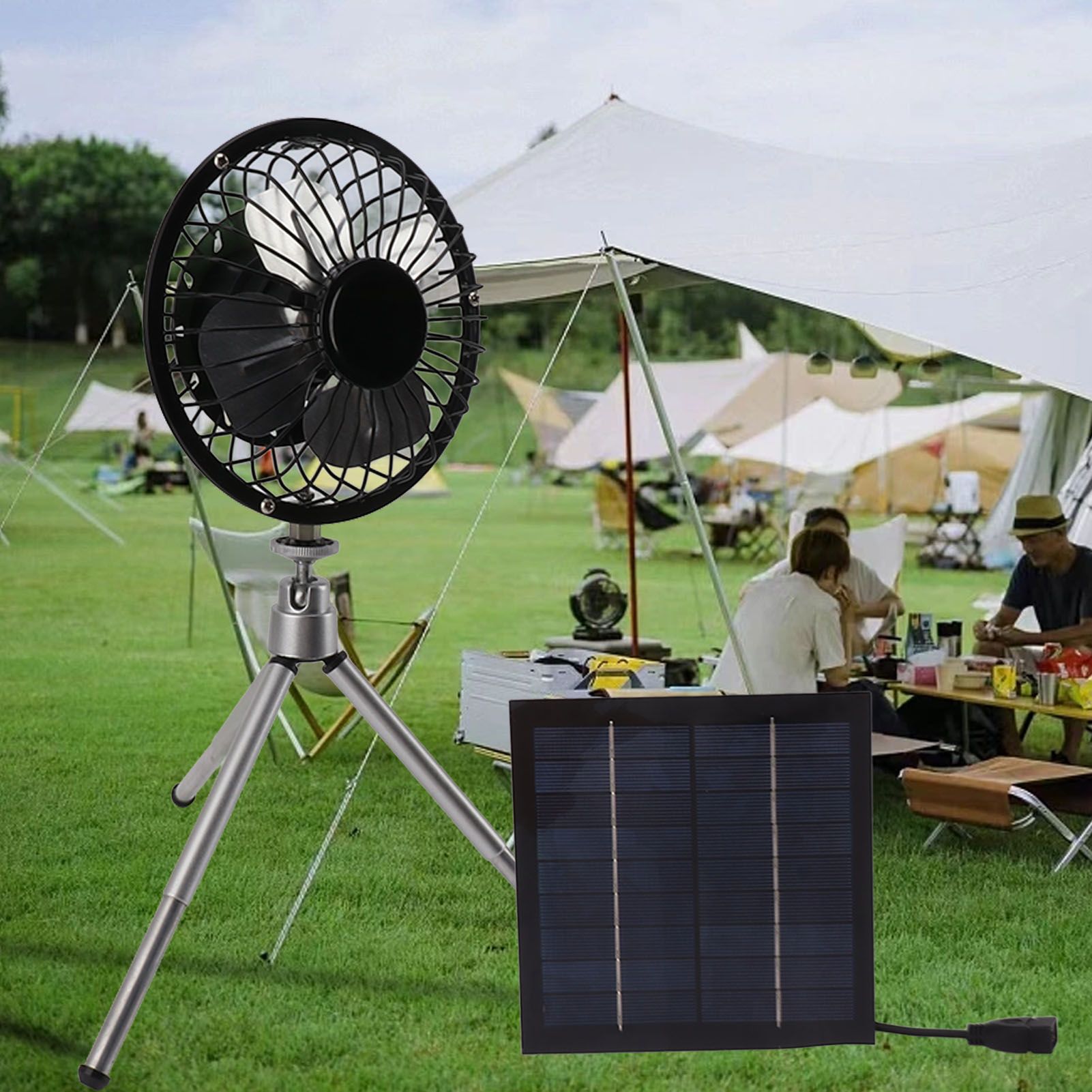 20W Solar Panel Fan Portable Solar Panel Powered USB Fan with Bracket for Camping Fishing Travel