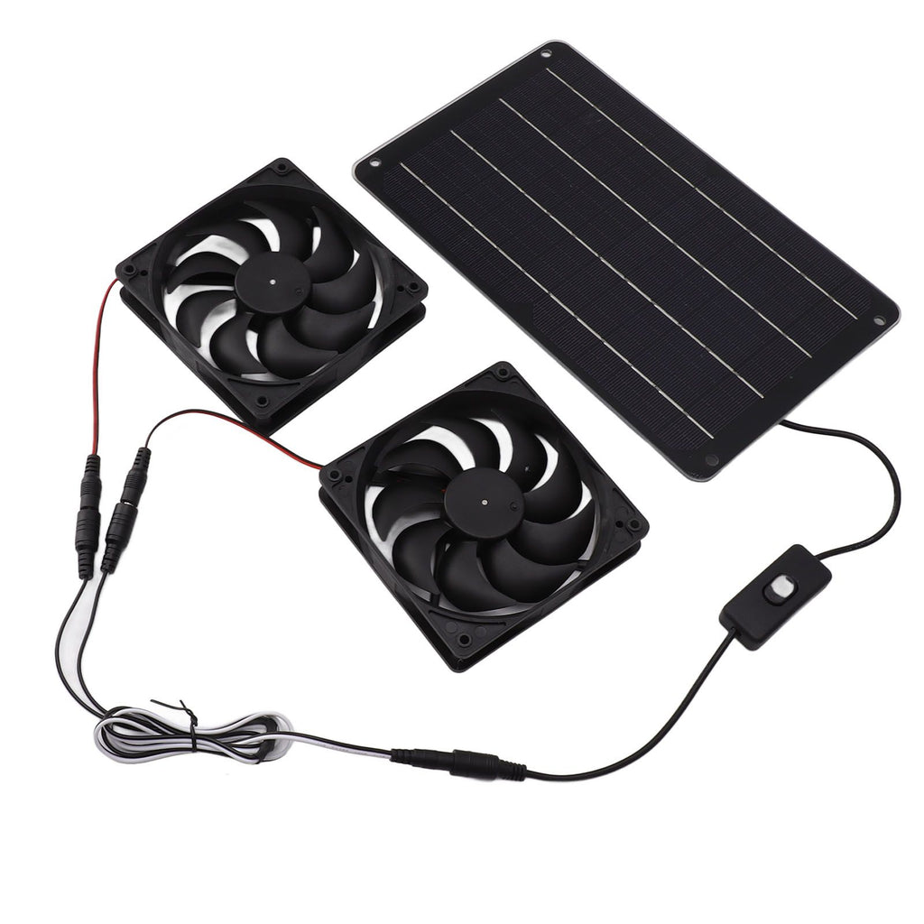 20W Solar Powered Dual Fan 12V Efficient Energy Saving Solar Panel Fan Kit with Switch for RV Greenhouse Pet Home