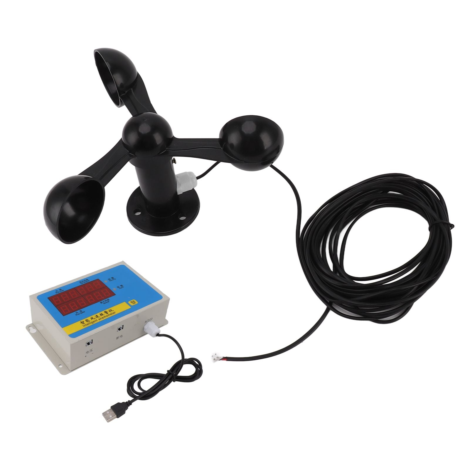 Tower Crane Anemometer Wind Speed Alarm USB 3 Fan Blades Accurate Aluminium Alloy Power Failure Memory Wind Anemometer 220V