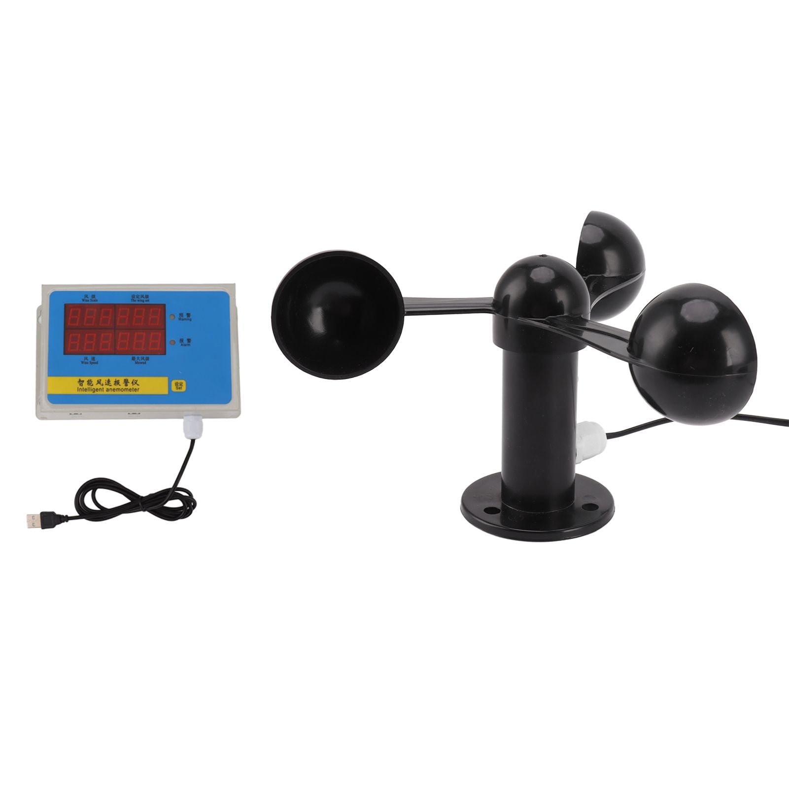 Tower Crane Anemometer Wind Speed Alarm USB 3 Fan Blades Accurate Aluminium Alloy Power Failure Memory Wind Anemometer 220V