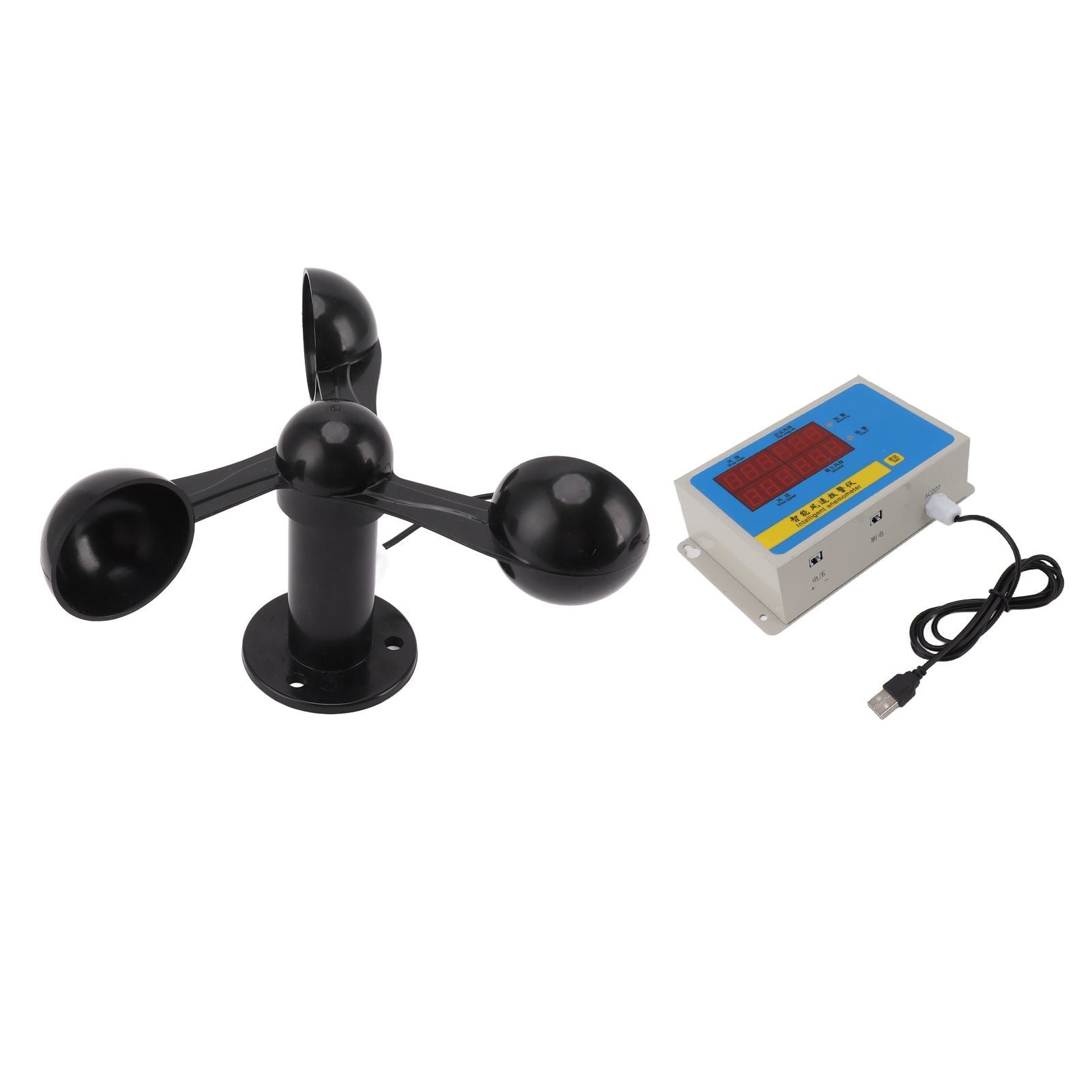 Tower Crane Anemometer Wind Speed Alarm USB 3 Fan Blades Accurate Aluminium Alloy Power Failure Memory Wind Anemometer 220V
