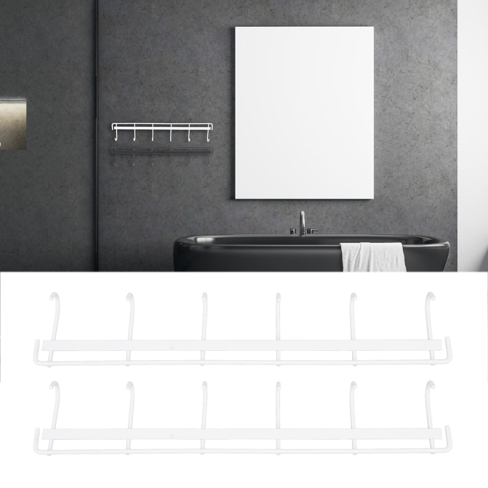 2pcs Wall Mounted Coat Rack Stainless Steel Wall Hanging Coat Hook Rail with 6 Hooks for Clothes Towel Hat 6 Hooks 2 White