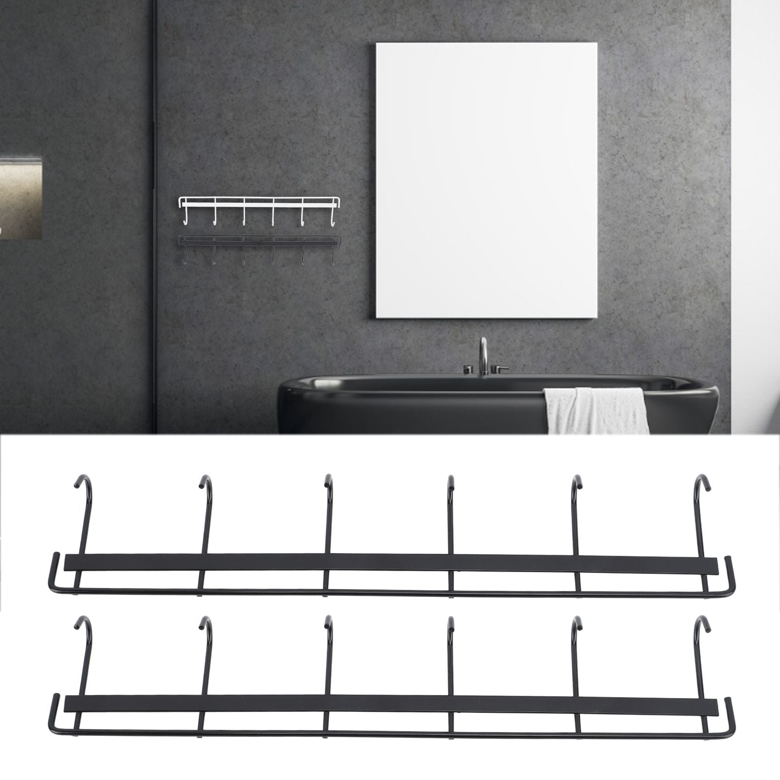 2pcs Wall Mounted Coat Rack Stainless Steel Wall Hanging Coat Hook Rail with 6 Hooks for Clothes Towel Hat 6 Hooks 2 Black