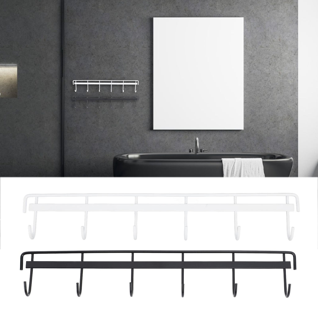 2pcs Wall Mounted Coat Rack Stainless Steel Wall Hanging Coat Hook Rail with 6 Hooks for Clothes Towel Hat 6 Hooks 1 Black 1 White