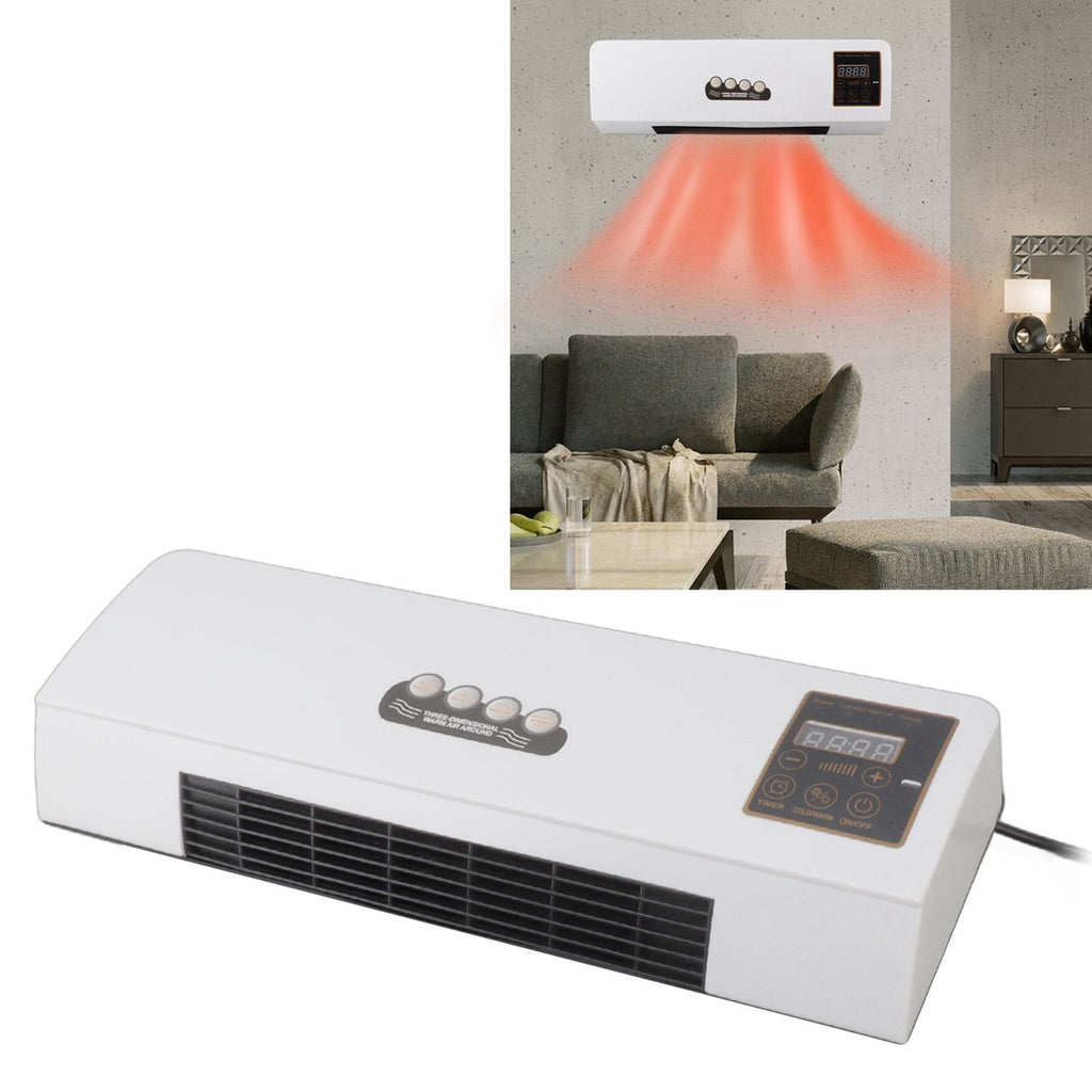 1800W Wall Mounted Air Conditioner Heater Electric Cooling Heating Machine PTC Heating Element Heater with Remote Control Timer for Bedroom Bathroom 220V English Version