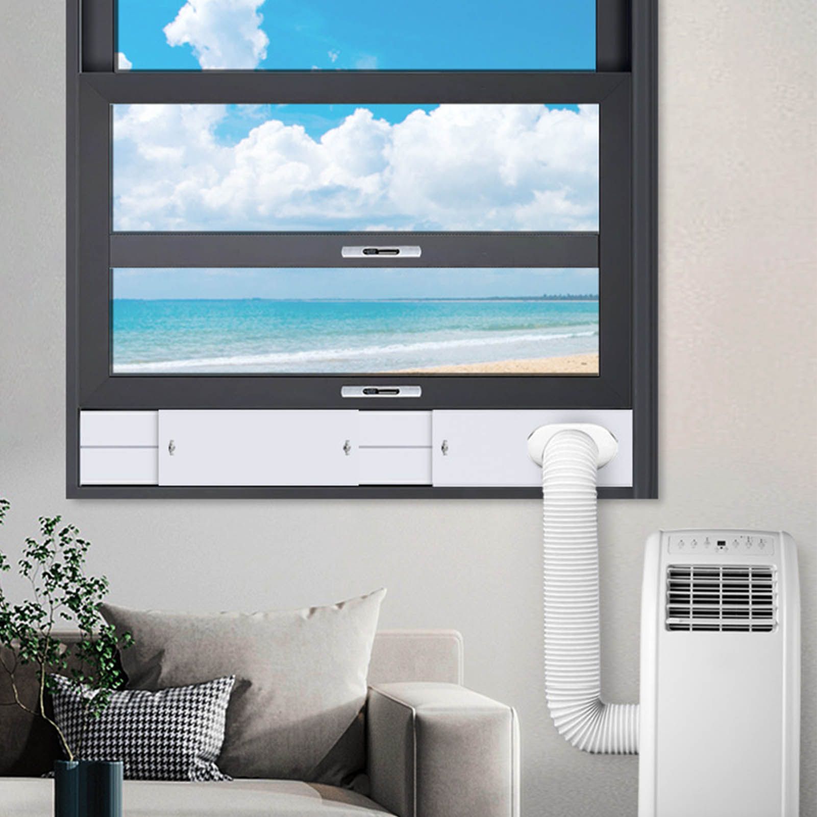 Air Conditioner Window Vent Kit PVC Easy Installation Seamless Universal Adjustable Air Conditioner Window Accessory 4 Plates for 140cm Window