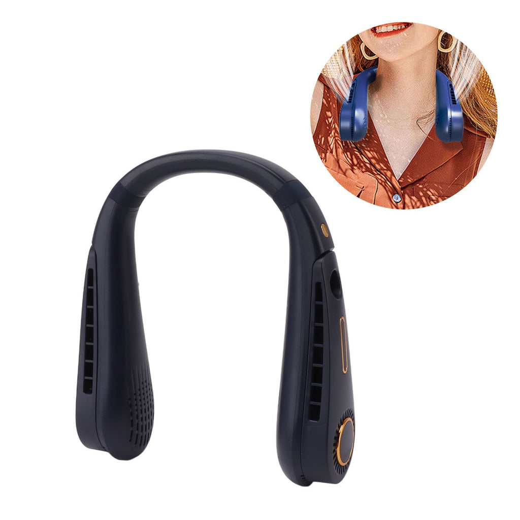 Neck Fan Bladeless USB Charging 5 Speeds Adjustable Wearable Portable Hanging Neck Fan for Outdoor Blue