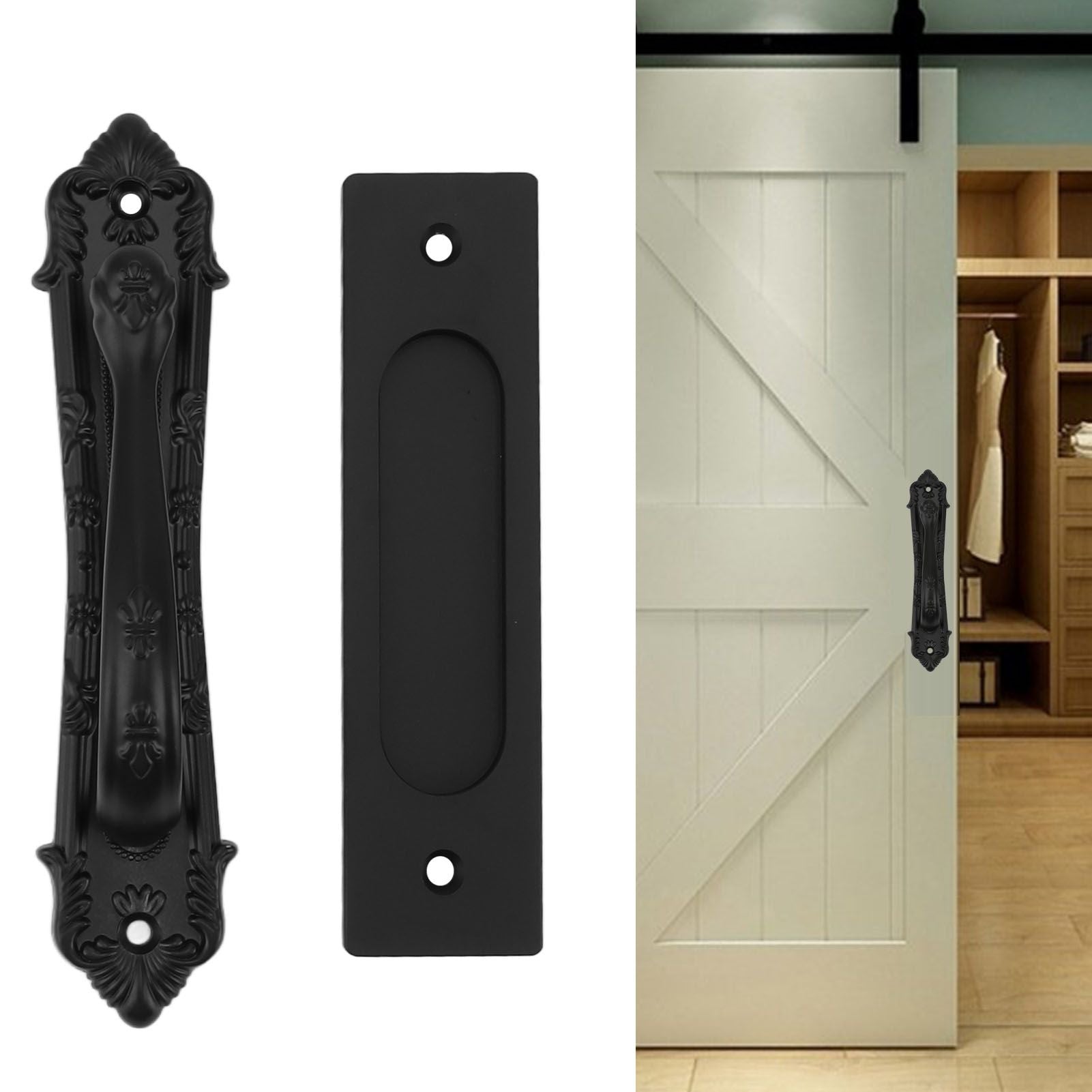 Sliding Barn Door Handle Aluminum Alloy Black Punch Free Double Sided Door Pull Handles for Gate Cabinet