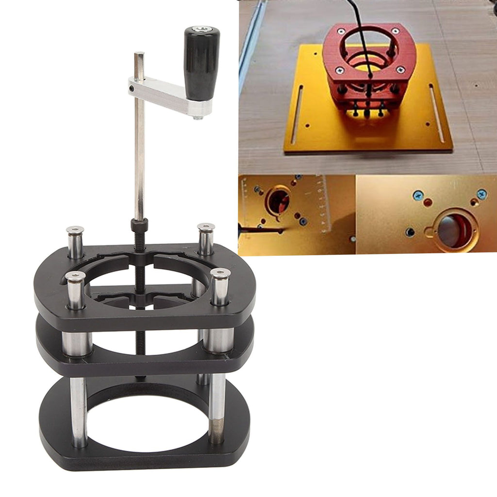 Trimming Machine Router Lift Table Base Aluminum Alloy Router Lift System with 4 Jaw Clamping Black