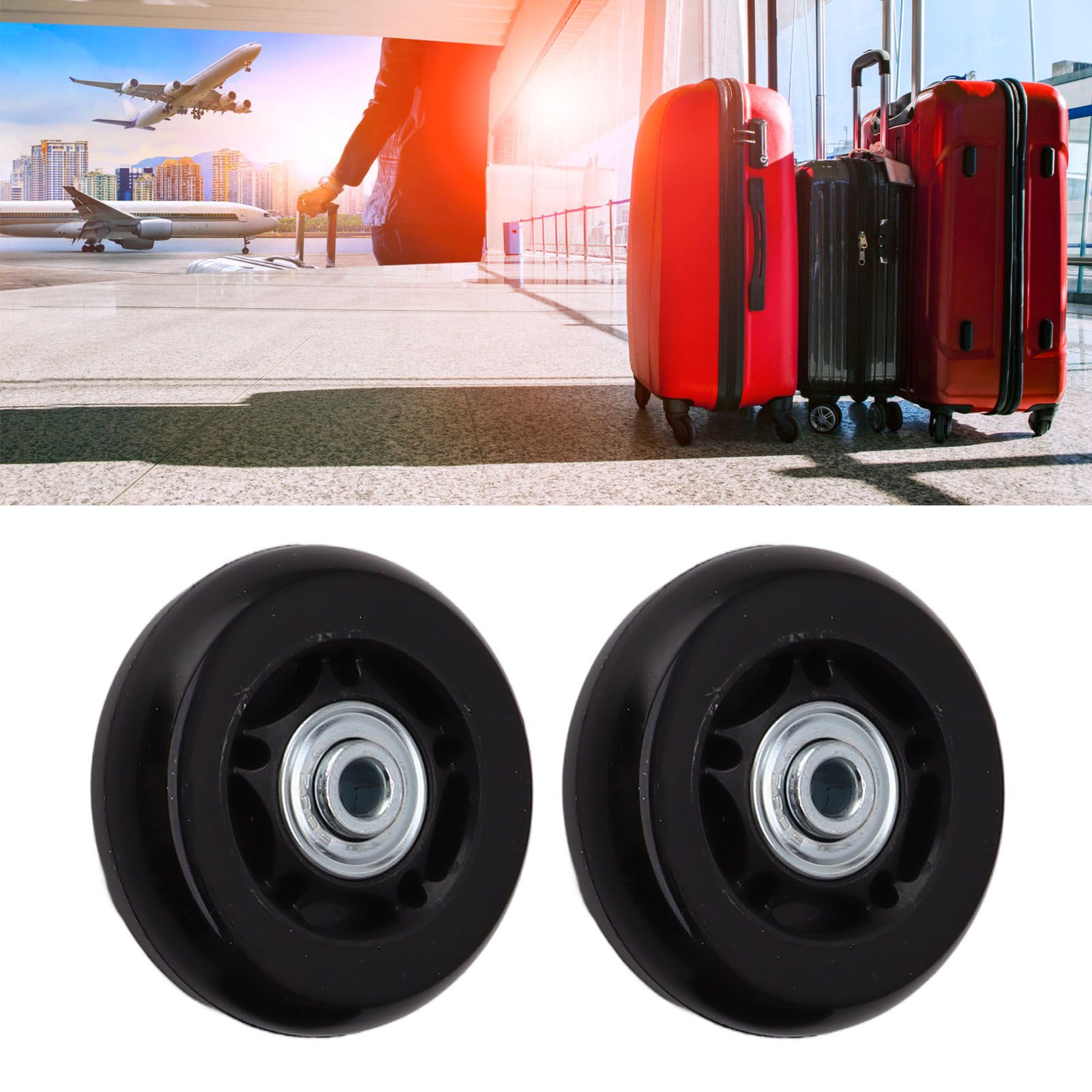 Luggage Wheel Replacement Kit Silent Operation Dual Bearing Swivel Caster Wheels Bearings Repair for Trolley Case Suitcase 60x24mm/2.4x0.9in