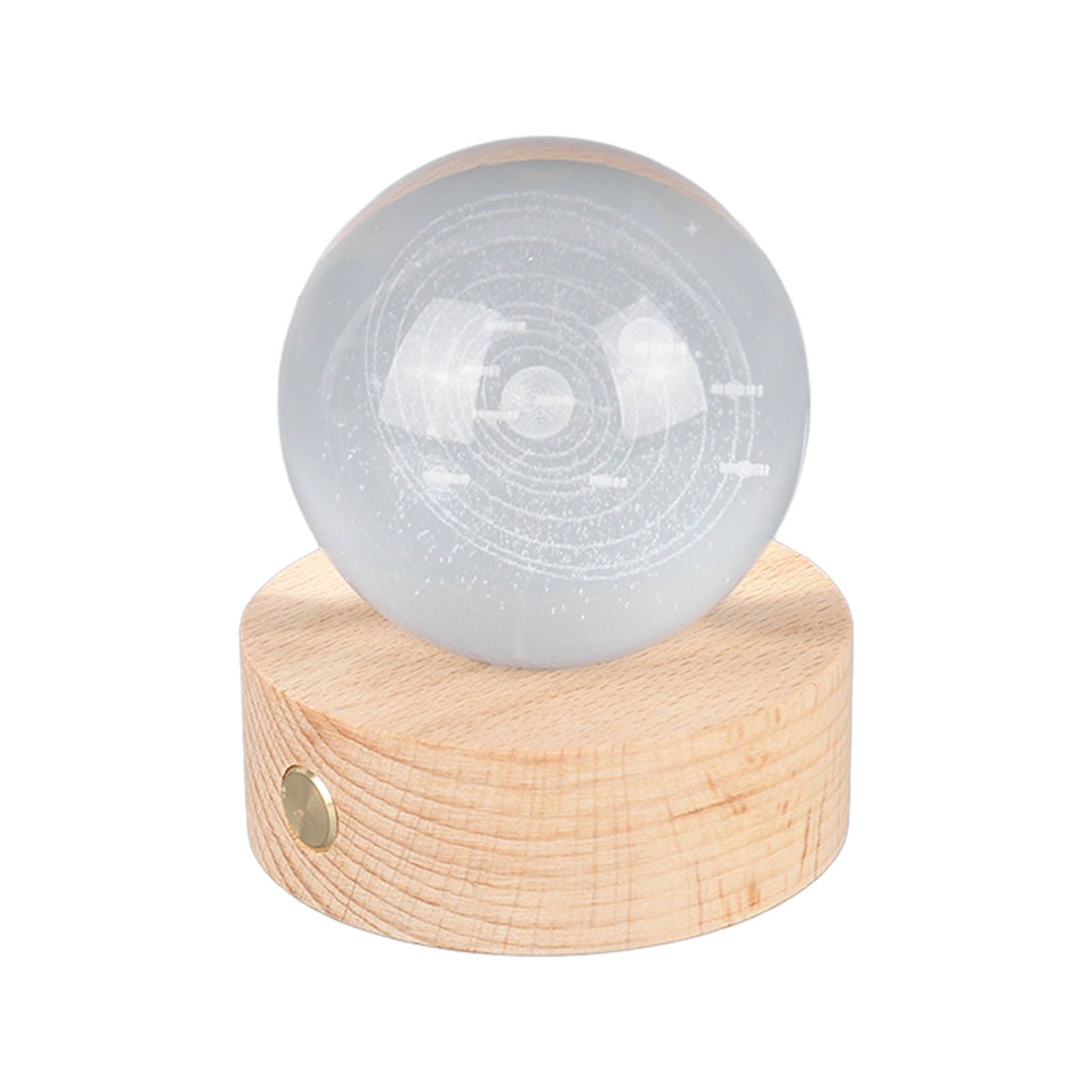 6cm 3D Crystal Ball Luminous Clear Sculpture Round Astronomy Ball Miniature Sculpture Ball Night Light Solar System Crystal Ball