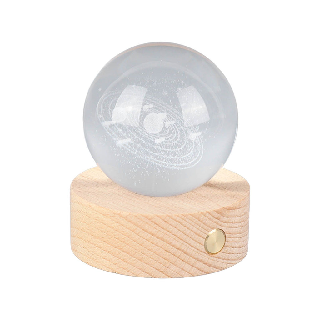 6cm 3D Crystal Ball Luminous Clear Sculpture Round Astronomy Ball Miniature Sculpture Ball Night Light Solar System Crystal Ball