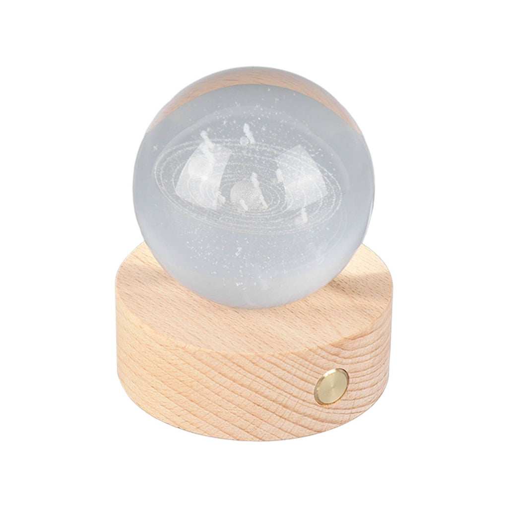 6cm 3D Crystal Ball Luminous Clear Sculpture Round Astronomy Ball Miniature Sculpture Ball Night Light Solar System Crystal Ball
