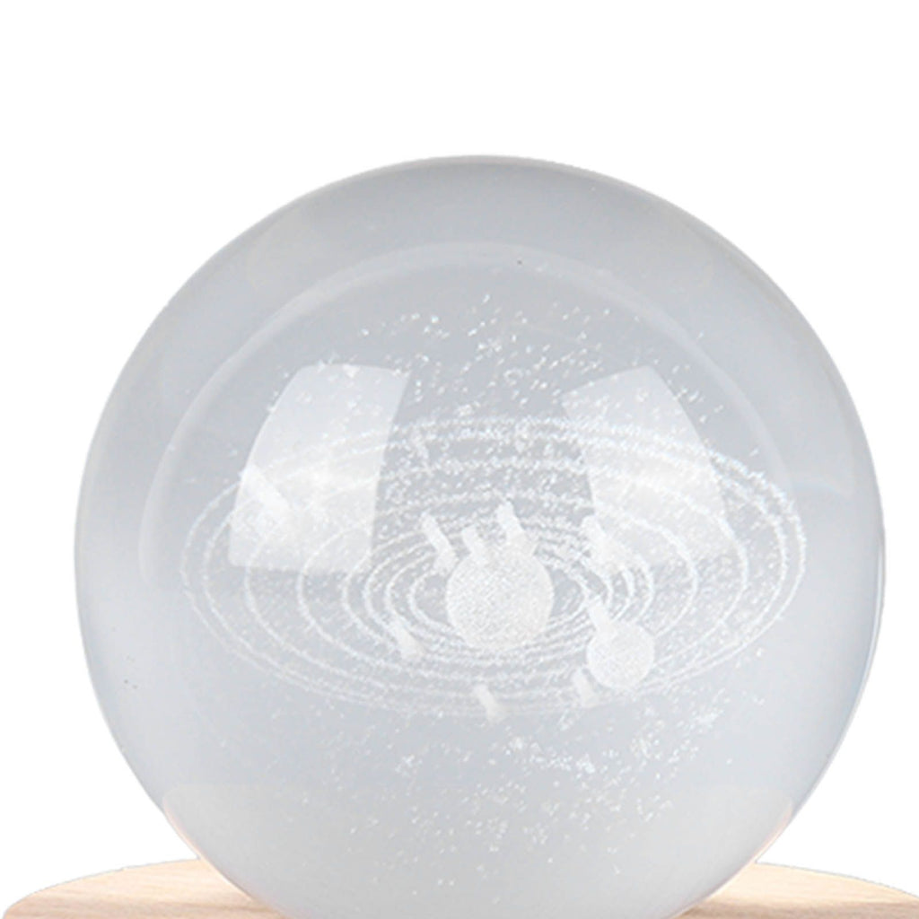 6cm 3D Crystal Ball Luminous Clear Sculpture Round Astronomy Ball Miniature Sculpture Ball Night Light Solar System Crystal Ball