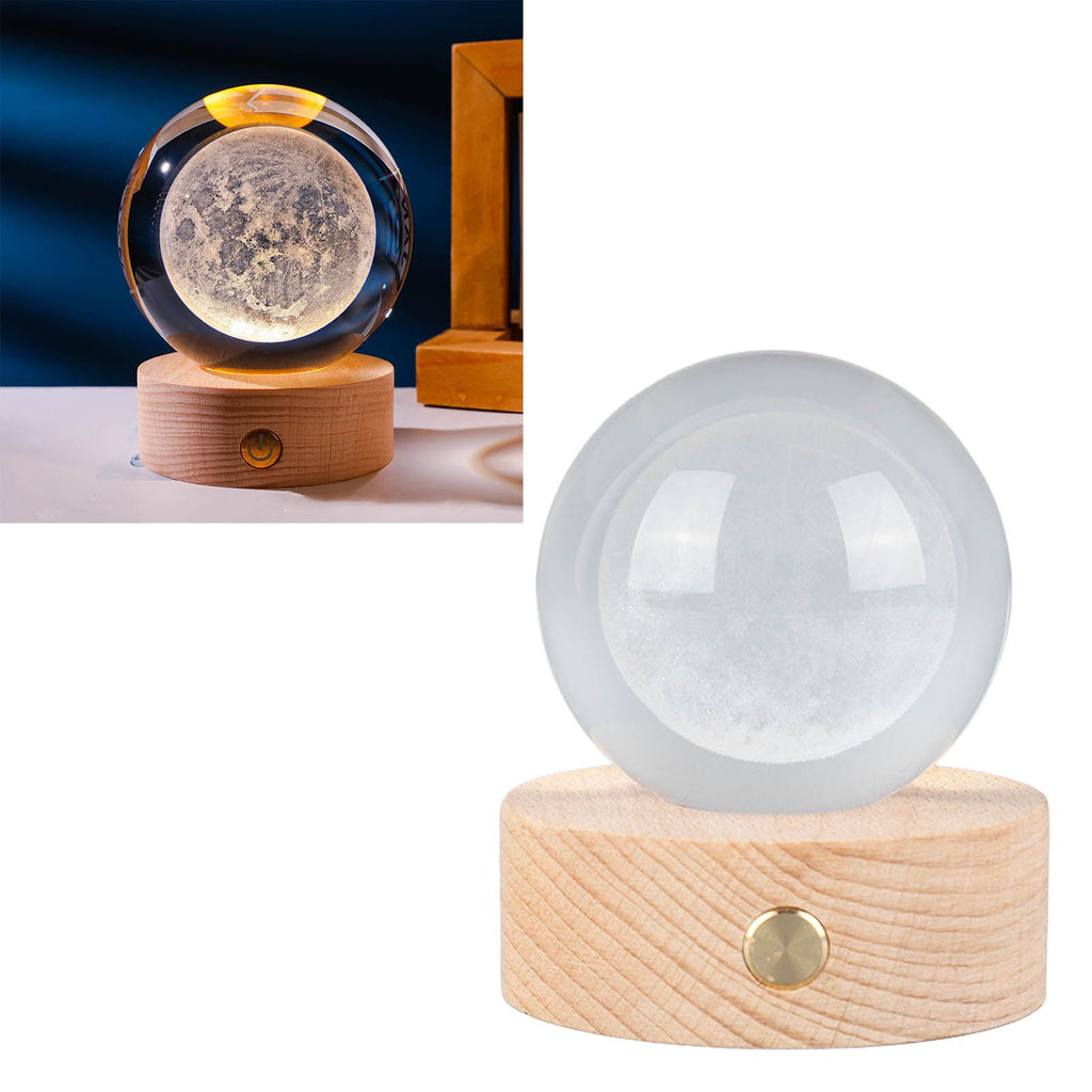 6cm 3D Crystal Ball Luminous Clear Sculpture Round Astronomy Ball Miniature Sculpture Ball Night Light Moon Crystal Ball