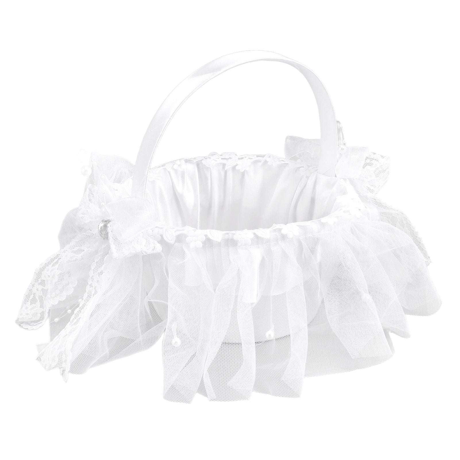 Wedding Flower Girl Basket White Lace Classic Gift Ceremony Supplies for Rose Petals