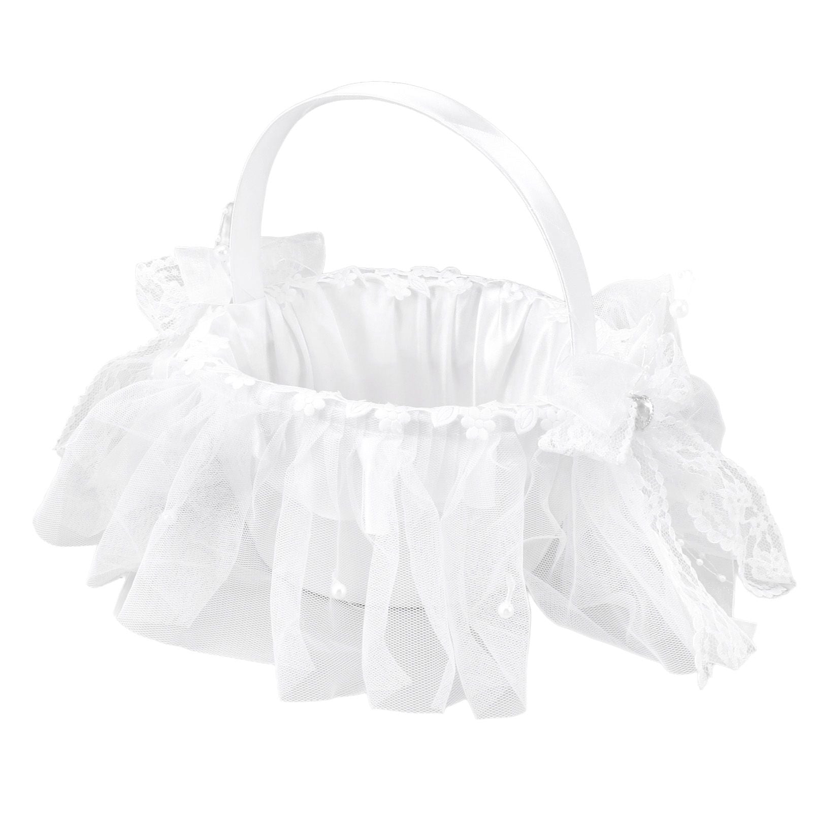 Wedding Flower Girl Basket White Lace Classic Gift Ceremony Supplies for Rose Petals