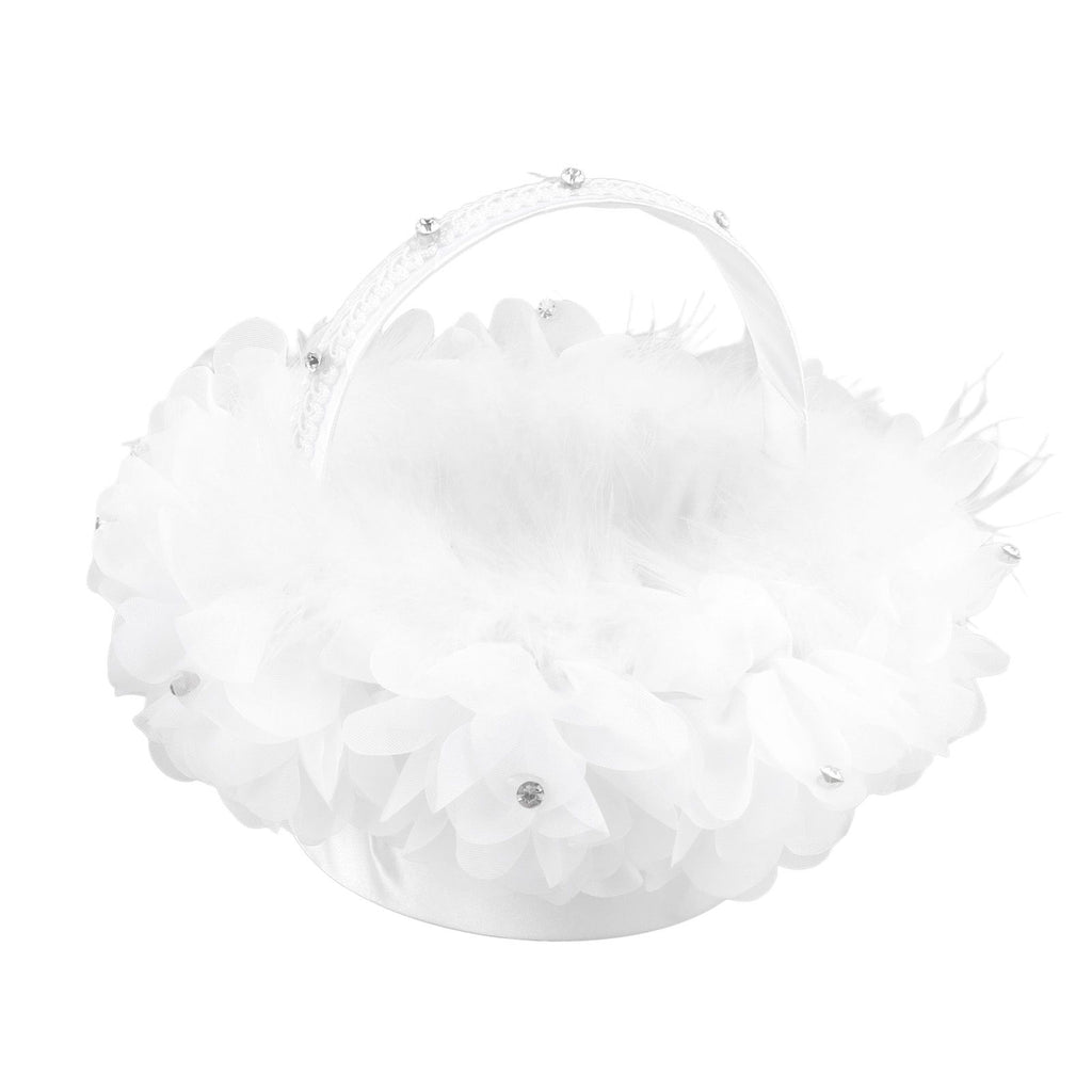 White Flower Girl Basket Petal Beads Decoration Handheld Bridesmaid Scattering Wedding Basket