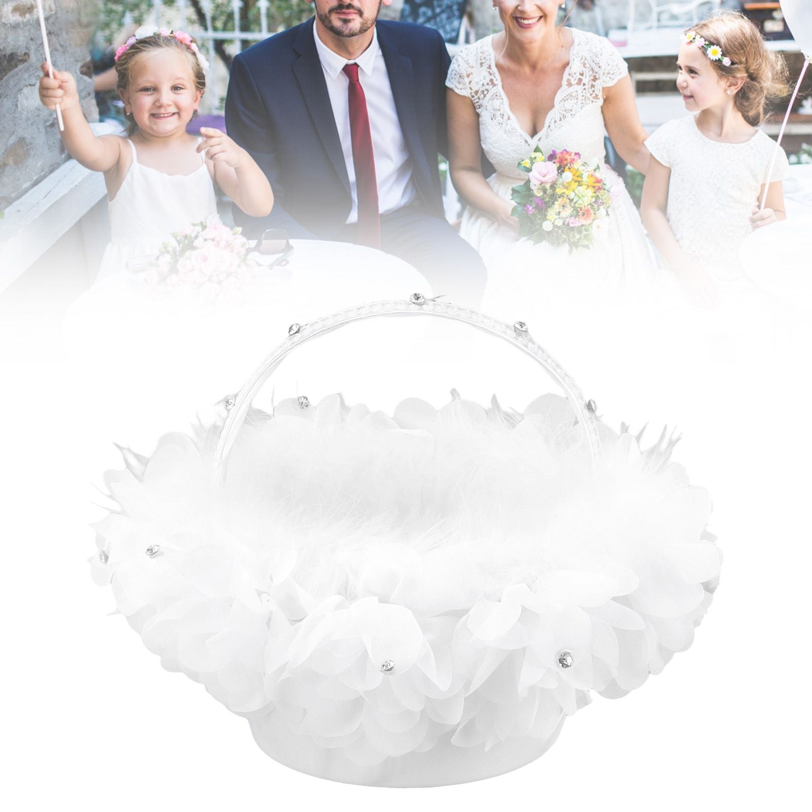 White Flower Girl Basket Petal Beads Decoration Handheld Bridesmaid Scattering Wedding Basket