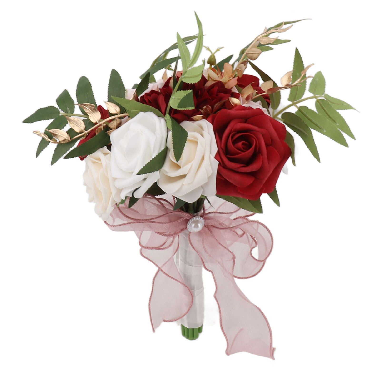 Wedding Bouquets Silk Plastic Realistic Romantic Hand Bouquet for Valentine's Day Party Church Burgundy And White