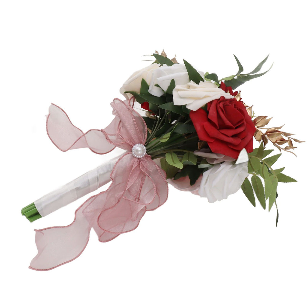 Wedding Bouquets Silk Plastic Realistic Romantic Hand Bouquet for Valentine's Day Party Church Burgundy And White