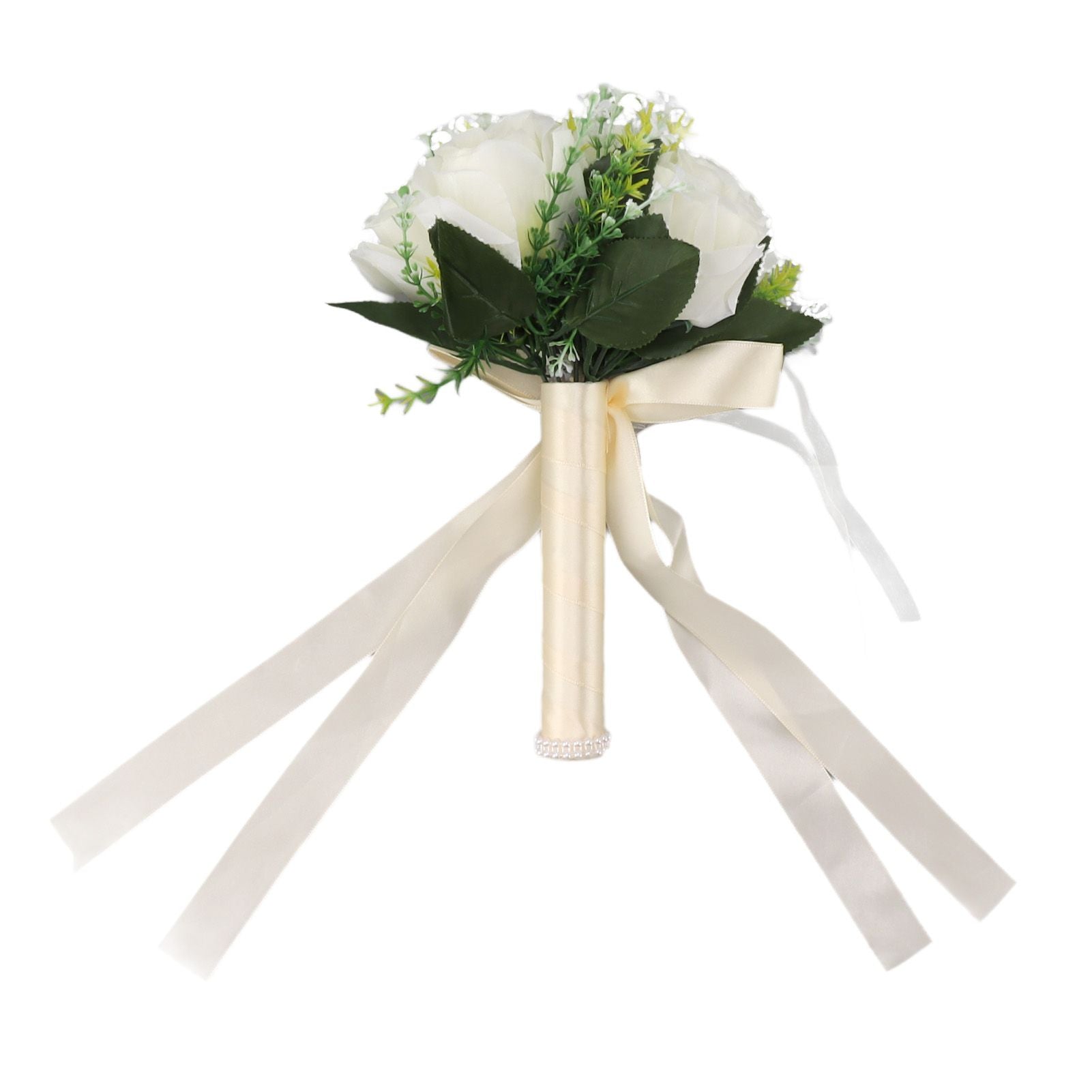 Wedding Bouquets Silk and Plastic Romantic Exquisite Comfortable Handle Beautiful Bridal Bouquet for Home Decoration Milky White