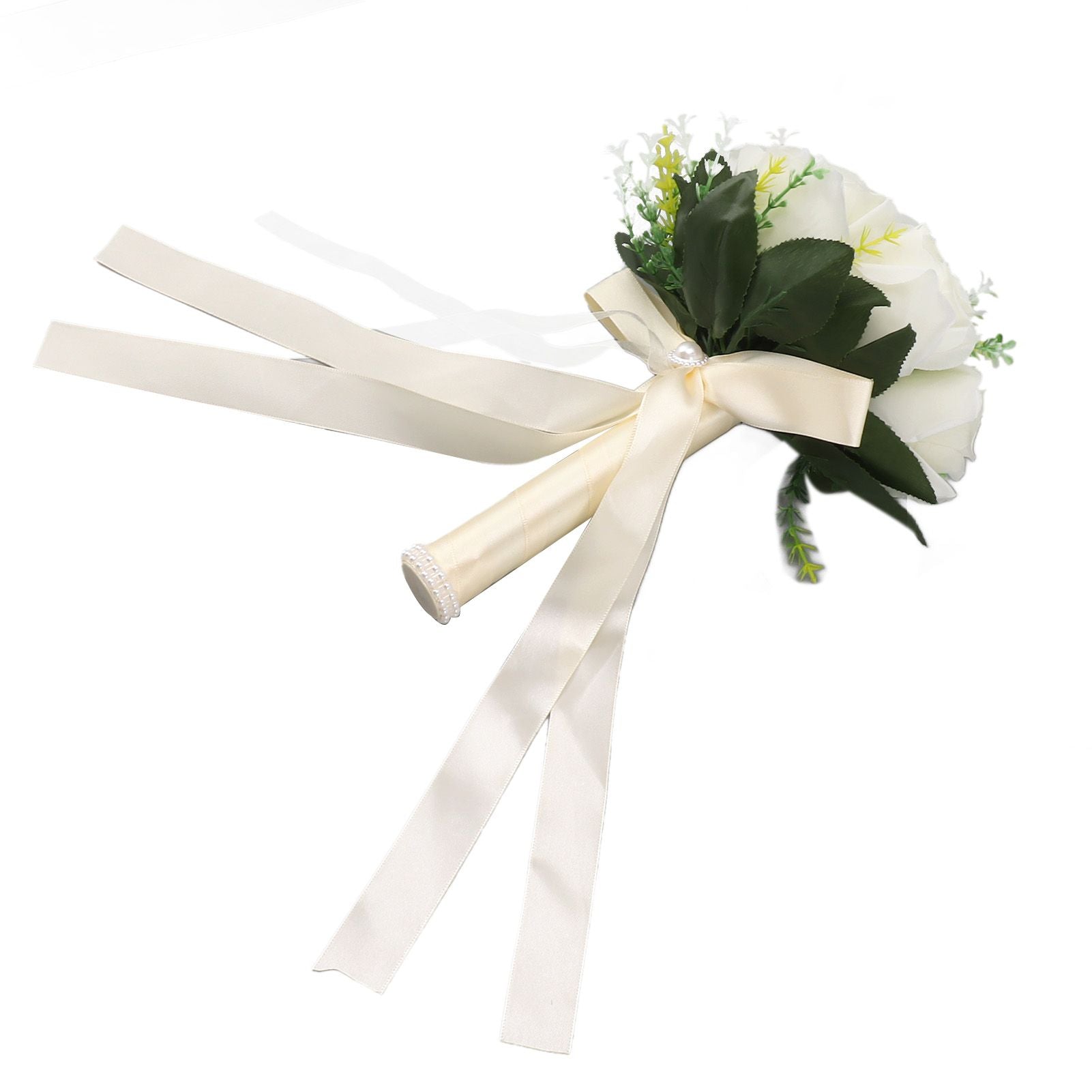 Wedding Bouquets Silk and Plastic Romantic Exquisite Comfortable Handle Beautiful Bridal Bouquet for Home Decoration Milky White