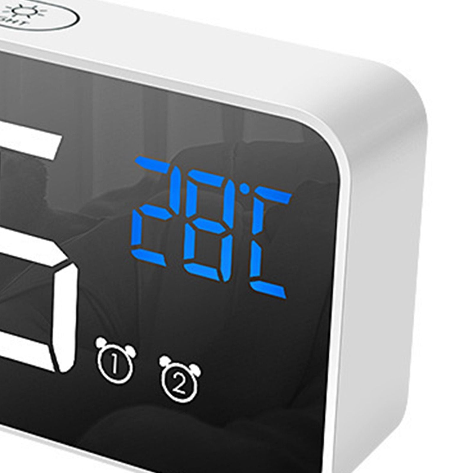 LED Alarm Electric Clock Multifunctional Exquisite Mirrored Surface Silent Bedside Clock for Home Bedroom Office Decor White