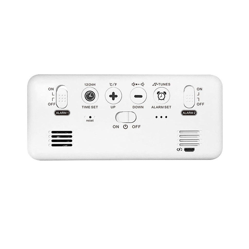 LED Alarm Electric Clock Multifunctional Exquisite Mirrored Surface Silent Bedside Clock for Home Bedroom Office Decor White