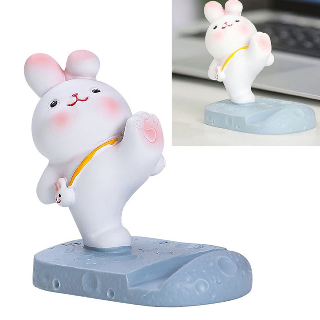 Cute Rabbit Cell Phone Stand Cartoon Resin Bunny Phone Holder Desk for Student Room Decoration Kicking