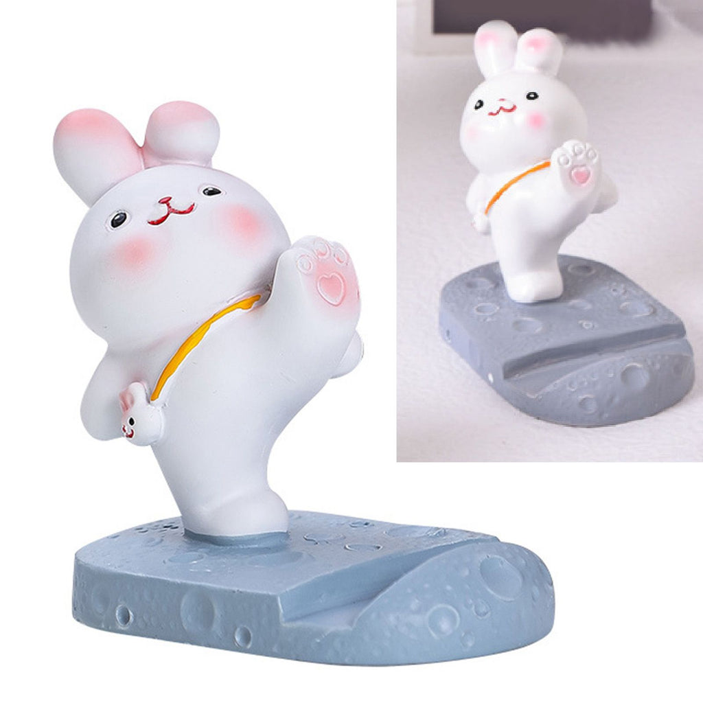 Cute Rabbit Cell Phone Stand Cartoon Resin Bunny Phone Holder Desk for Student Room Decoration Kicking