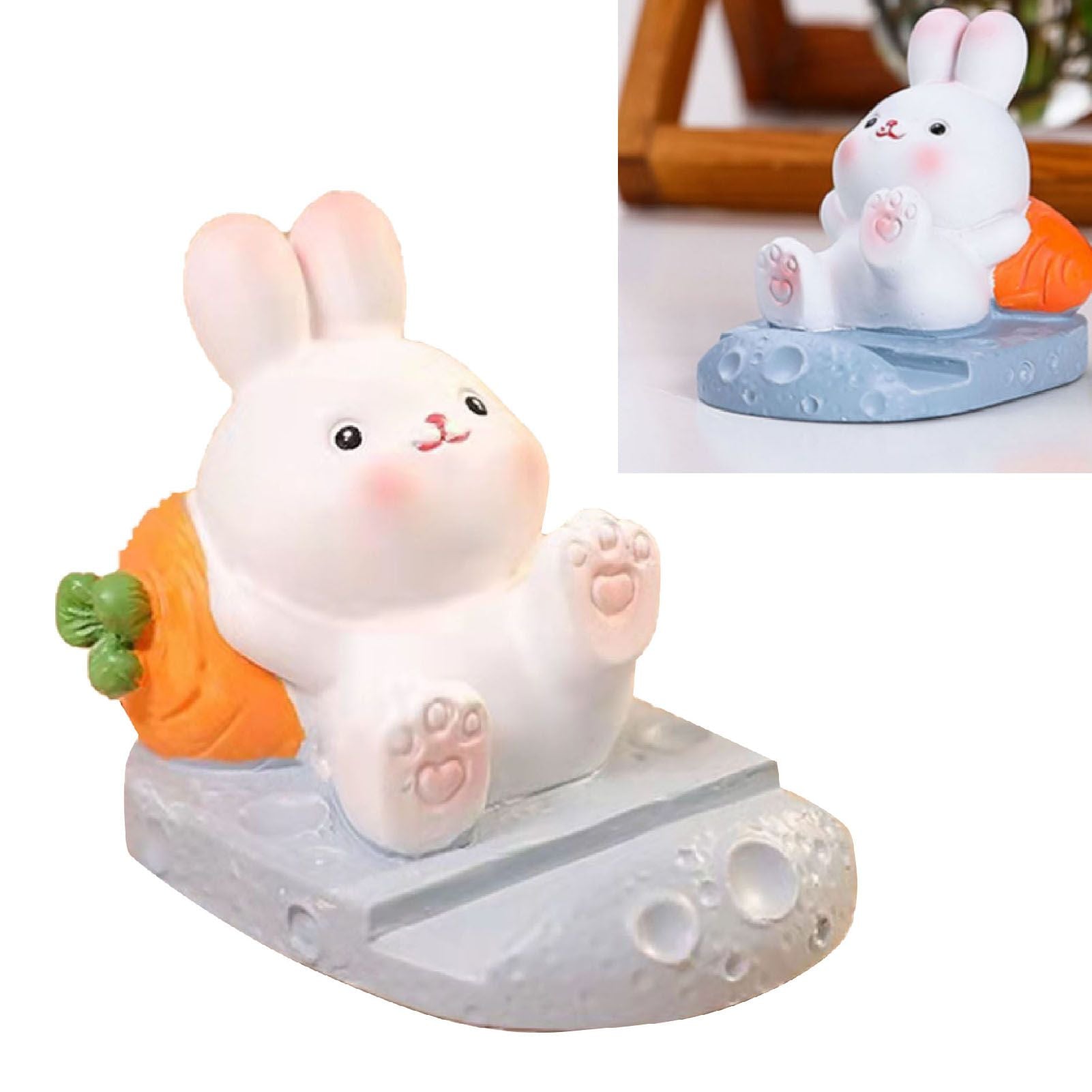 Cute Rabbit Cell Phone Stand Cartoon Resin Bunny Phone Holder Desk for Student Room Decoration Carrot