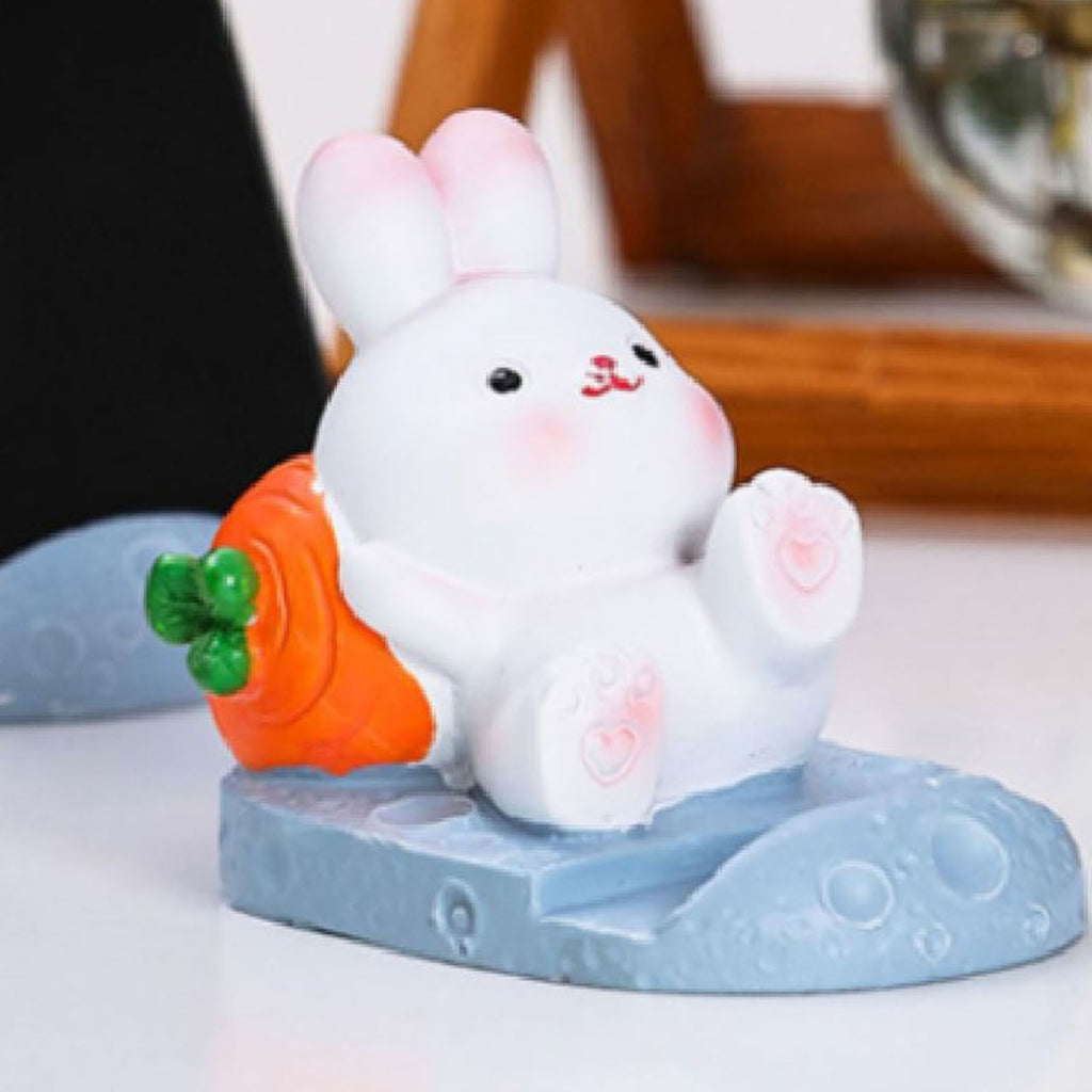 Cute Rabbit Cell Phone Stand Cartoon Resin Bunny Phone Holder Desk for Student Room Decoration Carrot