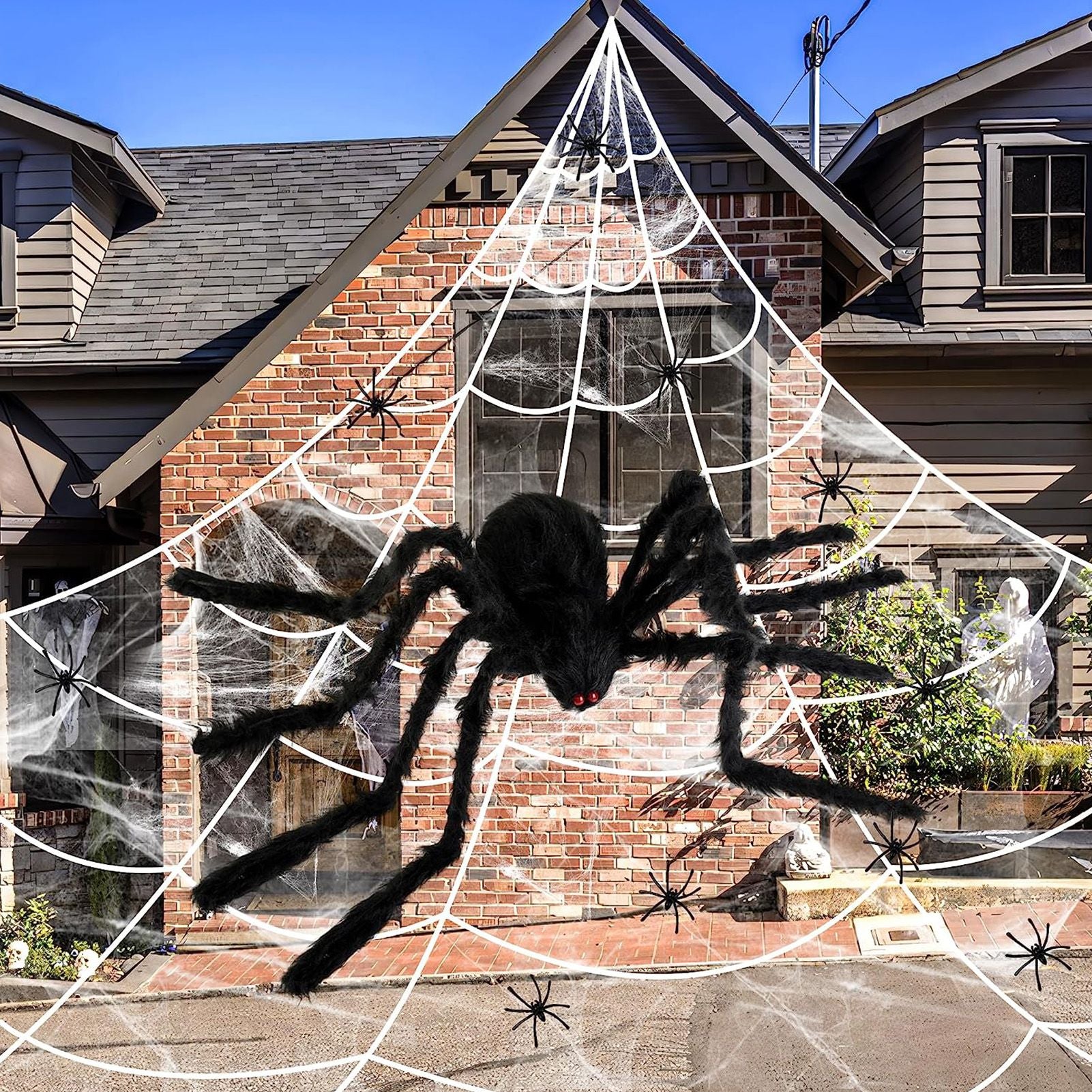 Giant Fake Spider Lifelike Halloween Posable Black Soft Hairy Fake Spiders Scary Decorations for Yard Home 200cm