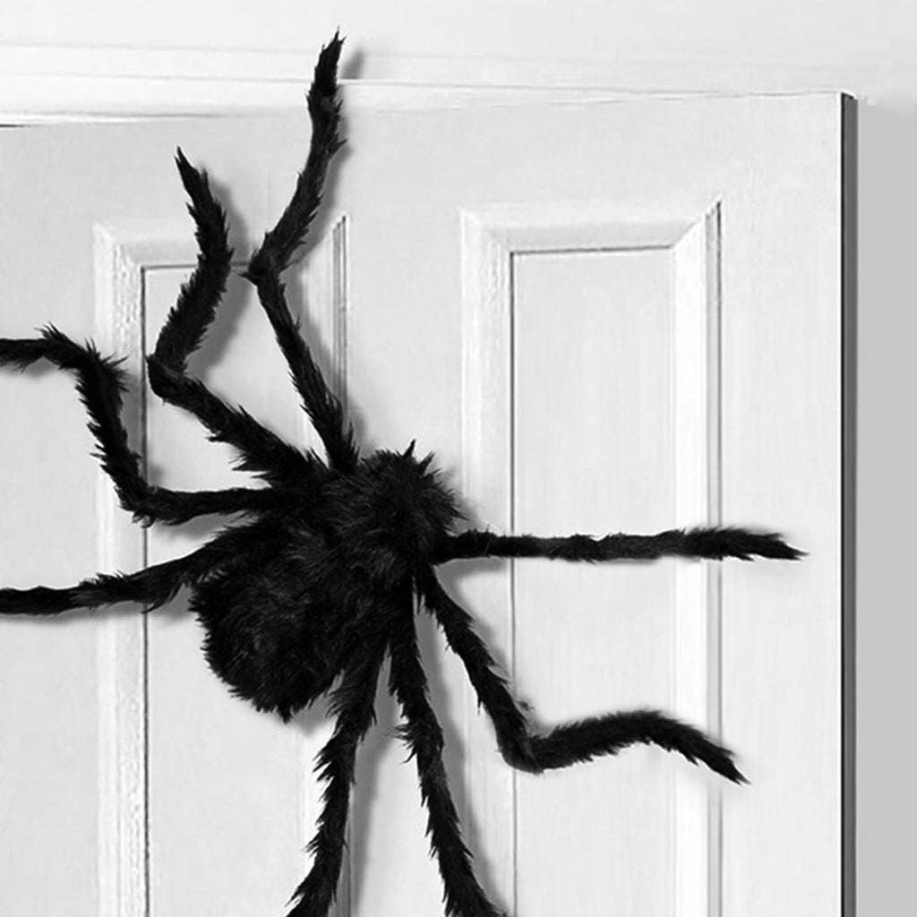 Giant Fake Spider Lifelike Halloween Posable Black Soft Hairy Fake Spiders Scary Decorations for Yard Home 200cm