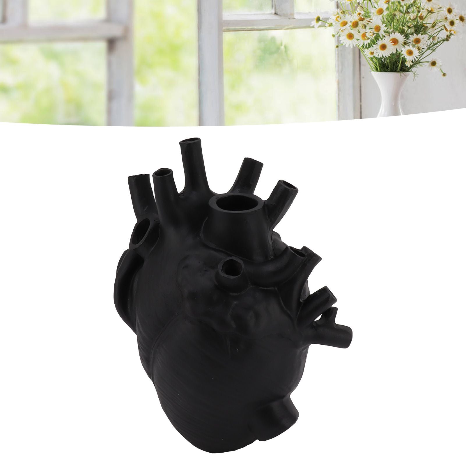 Heart Shaped Vase Decorative Modern Resin Exquisite Planter Pot for Home Office Bedroom Wedding Black