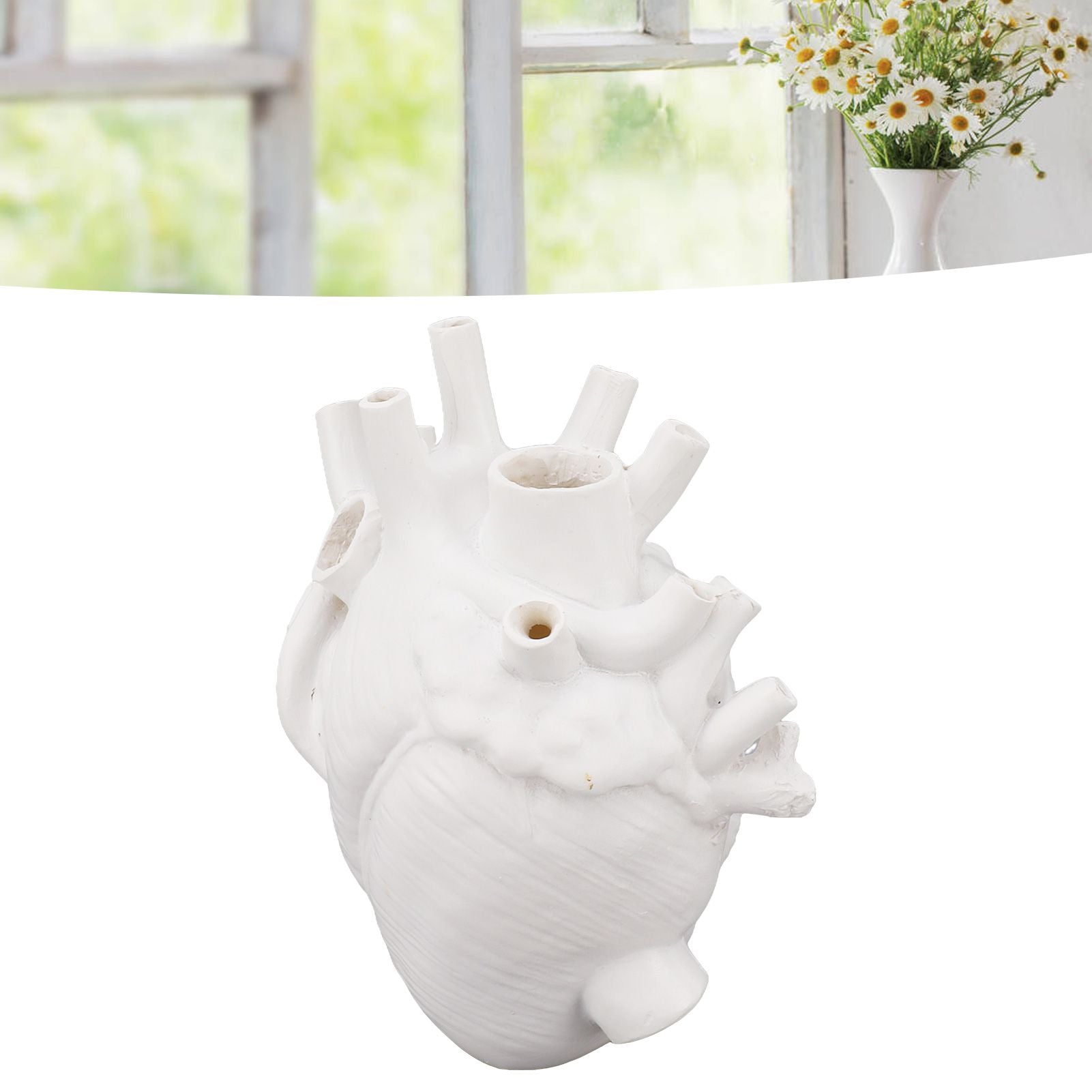 Heart Shaped Vase Decorative Modern Resin Exquisite Planter Pot for Home Office Bedroom Wedding White
